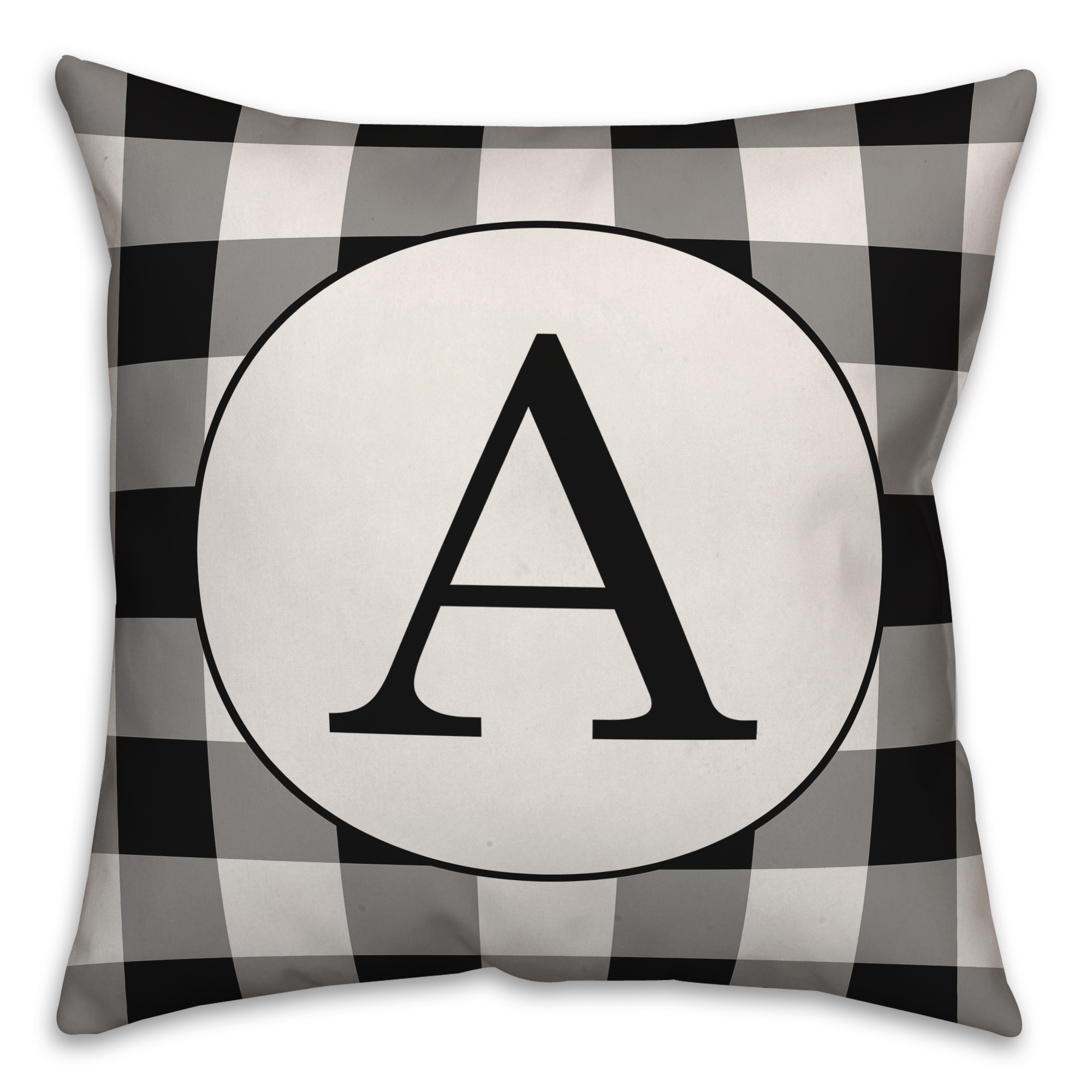 Black Buffalo Check Monogram 18x18 Personalized Spun Poly Pillow