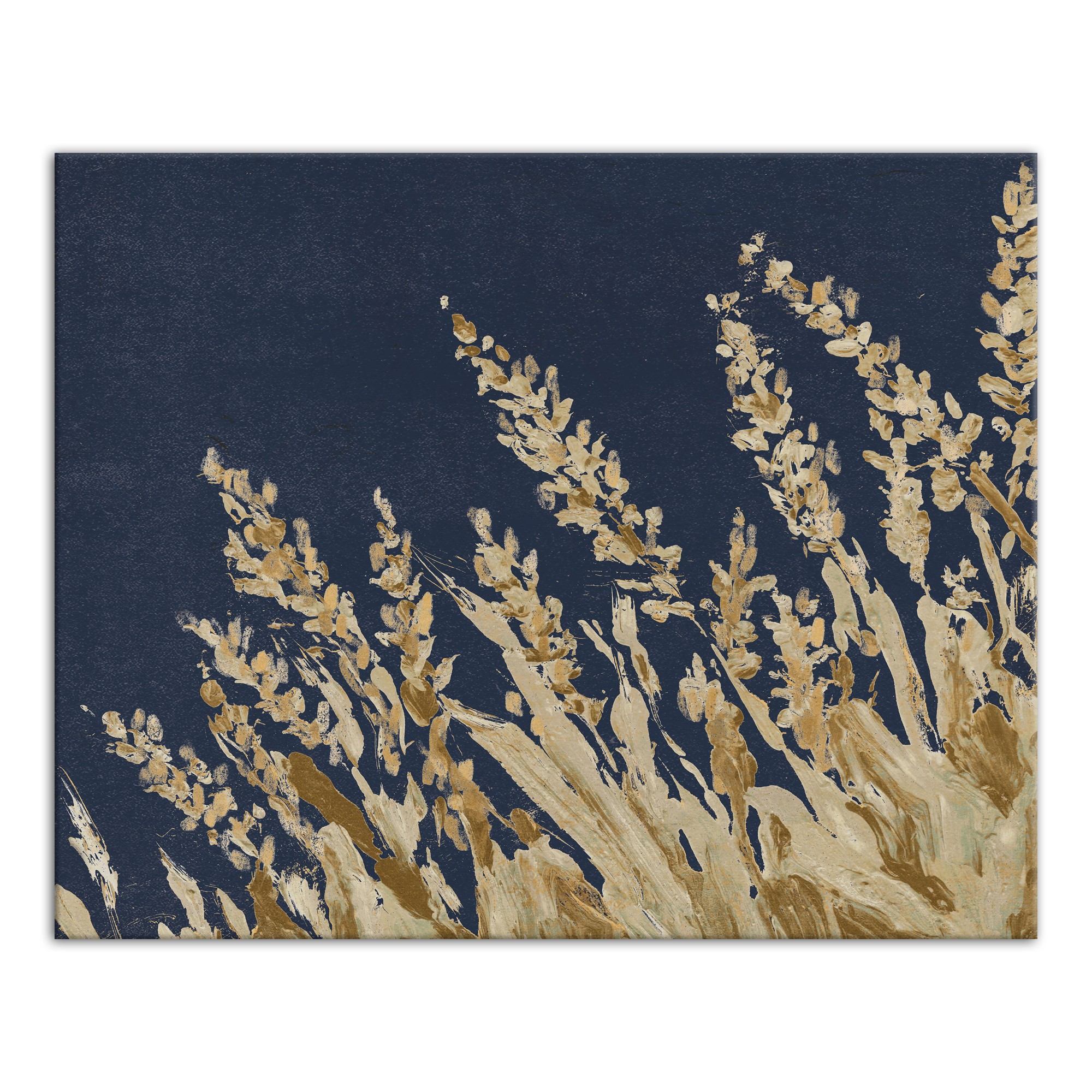Gold Painted Wheat Grass On Blue 24x30 Canvas Wall Art