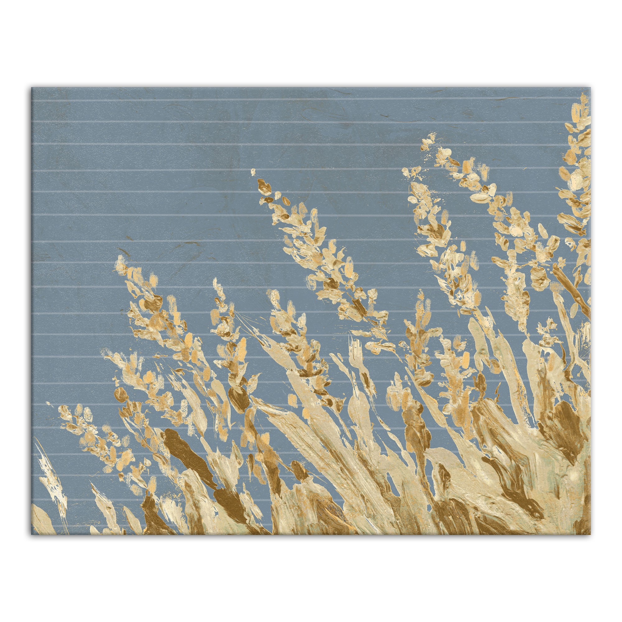 Gold Painted Wheat Grass On Light Blue With Lines 24x30 Canvas Wall Art