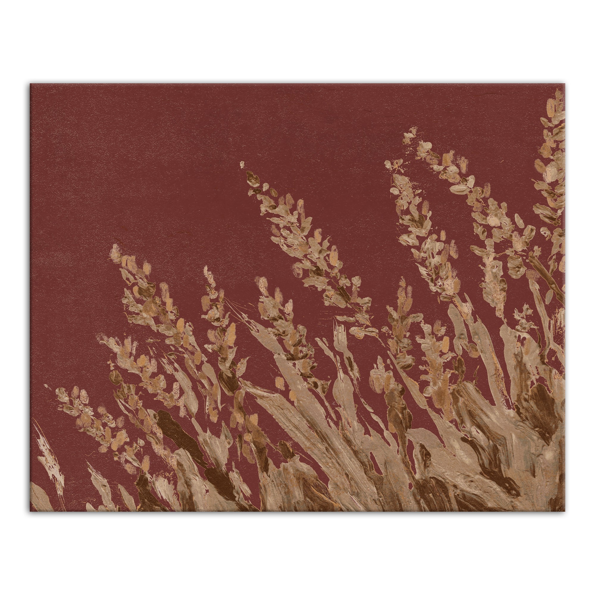 Gold Painted Wheat Grass On Red 24x30 Canvas Wall Art