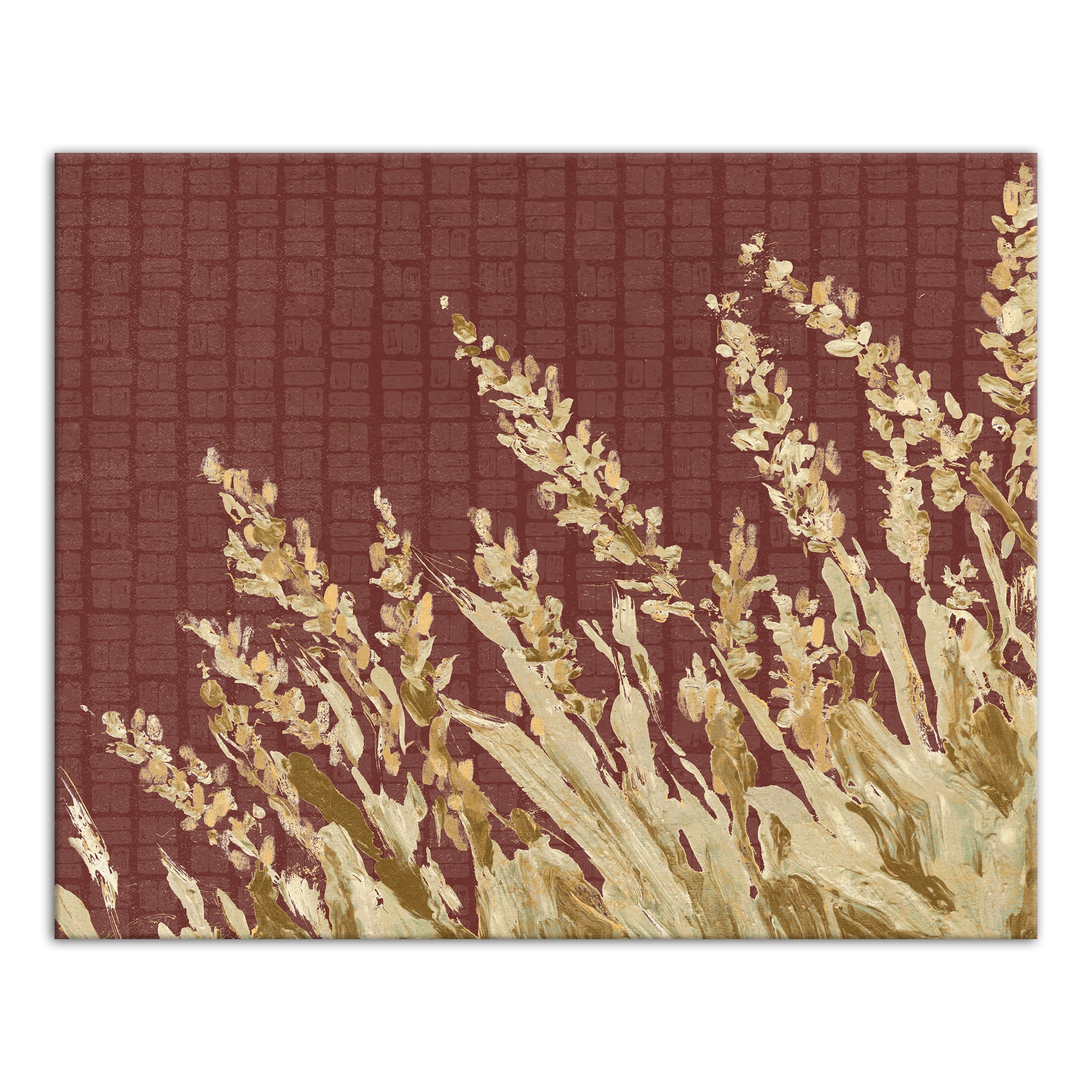 Gold Painted Wheat Grass On Red With Pattern 24x30 Canvas Wall Art
