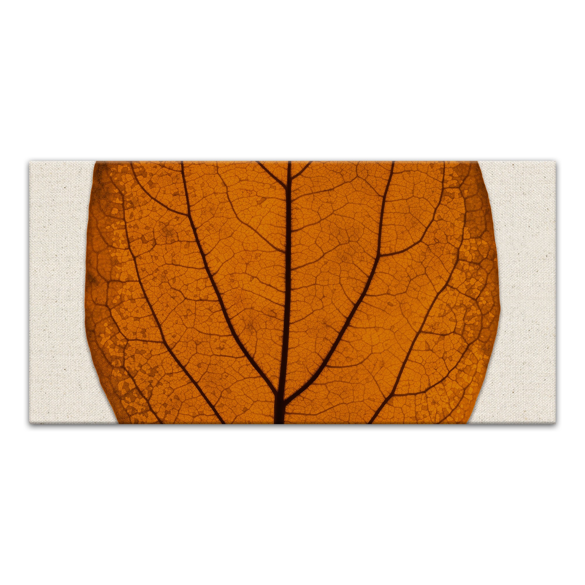 Split Fall Leaf On Linen Middle 10x20 Canvas Wall Art