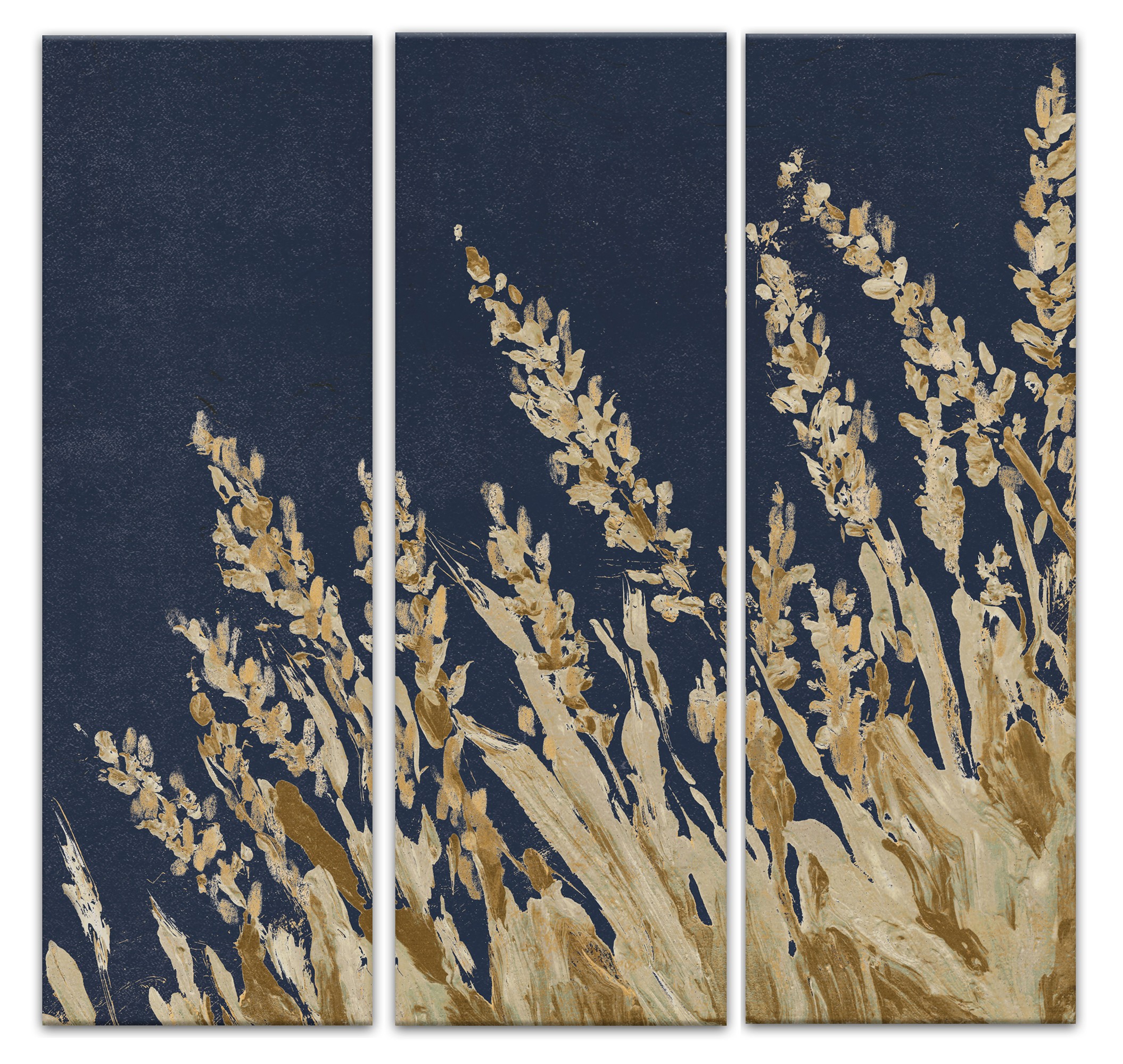 Gold Painted Wheat Grass On Blue Set 32x36 Canvas Wall Art