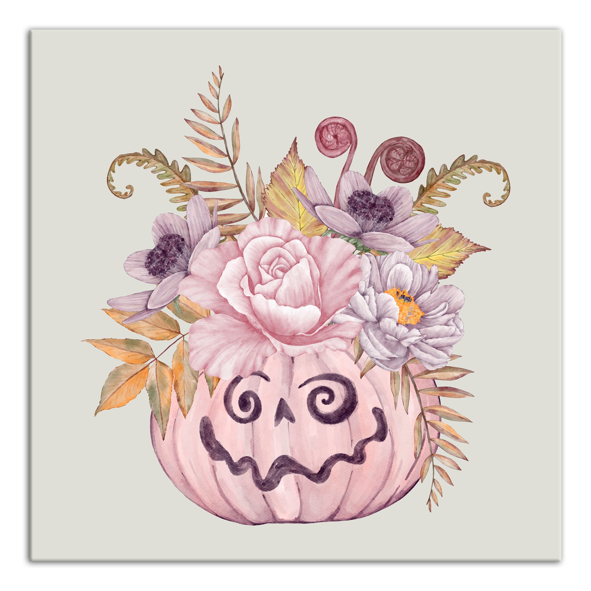 Floral Jack O Lantern 30x30 Canvas Wall Art
