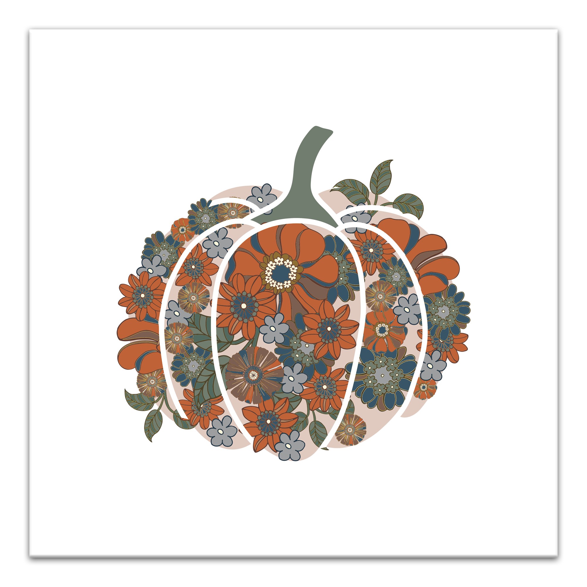 Pumpkin Flowers Lines Overflow 30x30 Canvas Wall Art