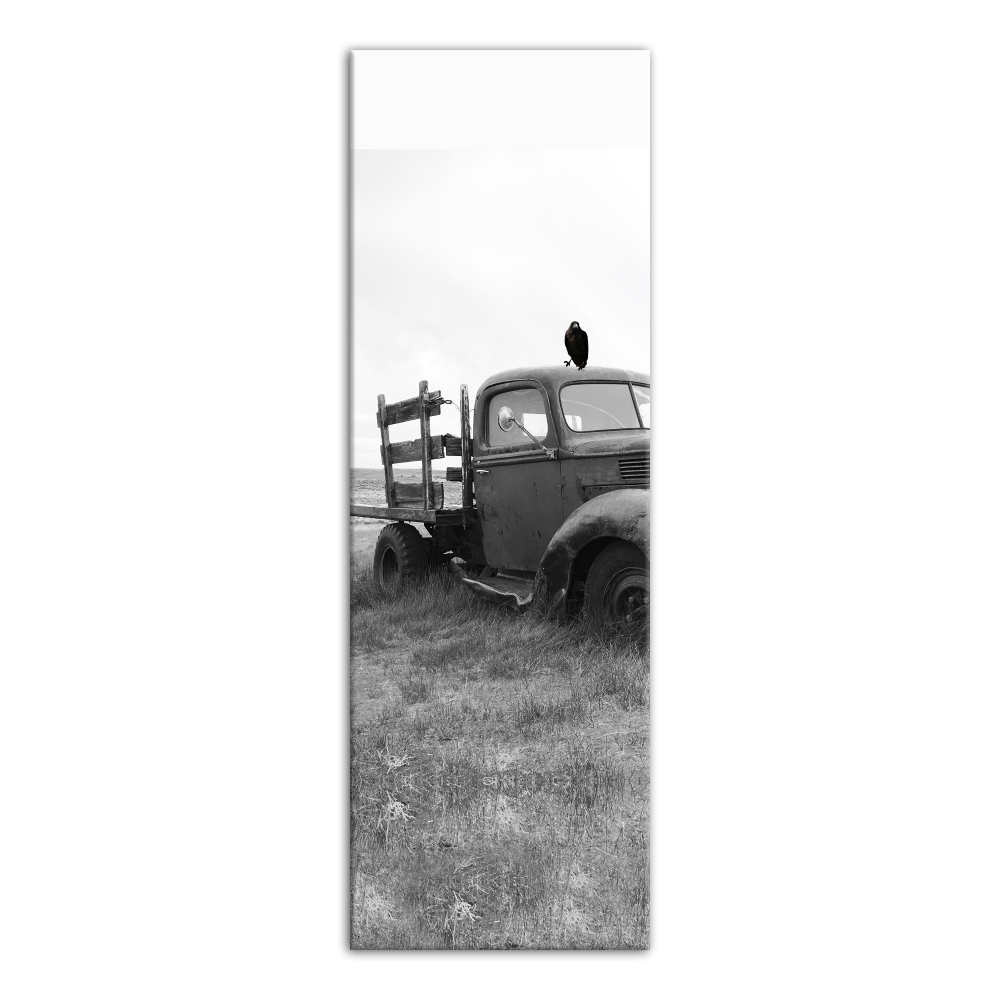 Abanonded Truck Field Crow Left 20x60 Canvas Wall Art