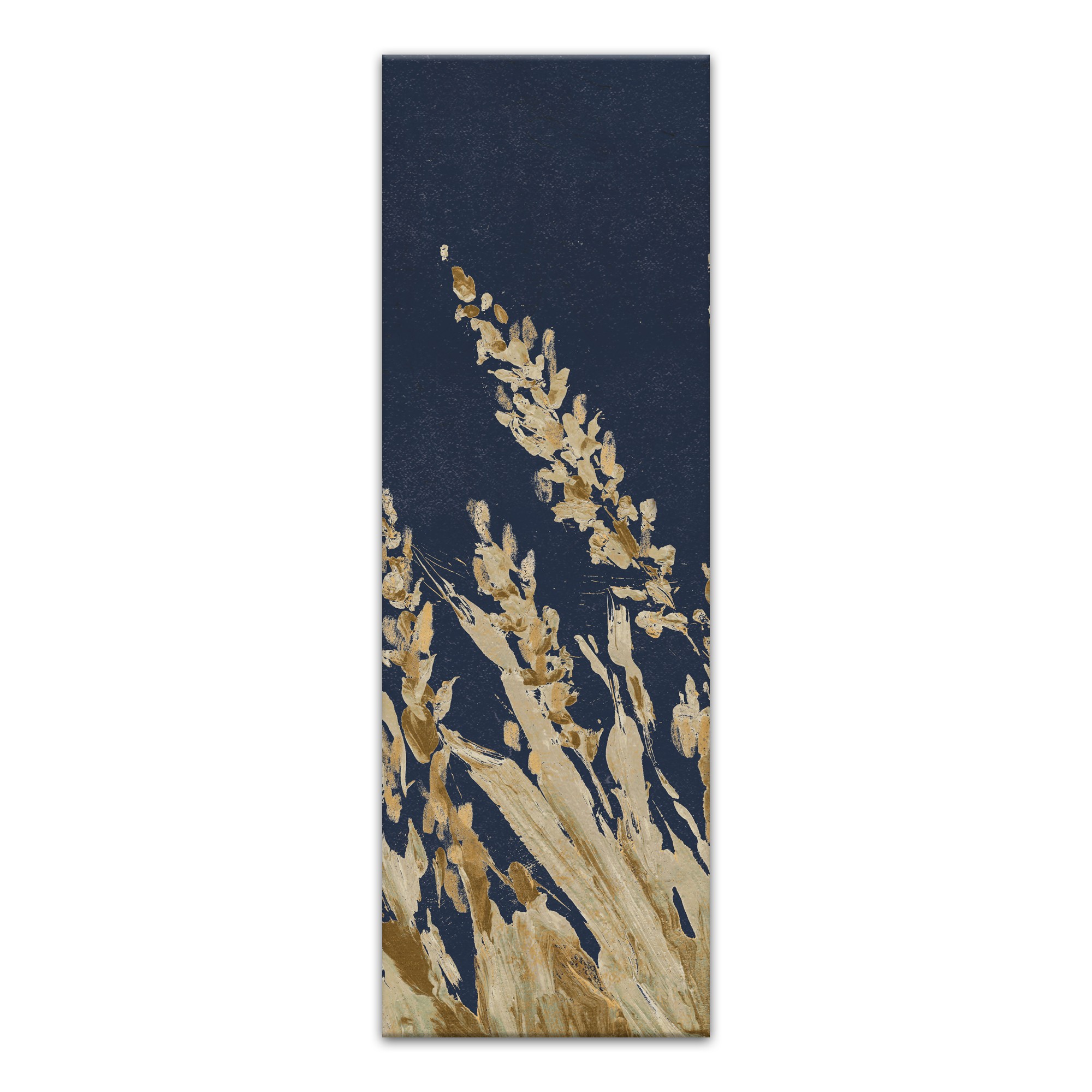 Gold Painted Wheat Grass On Blue 2 12x36 Canvas Wall Art