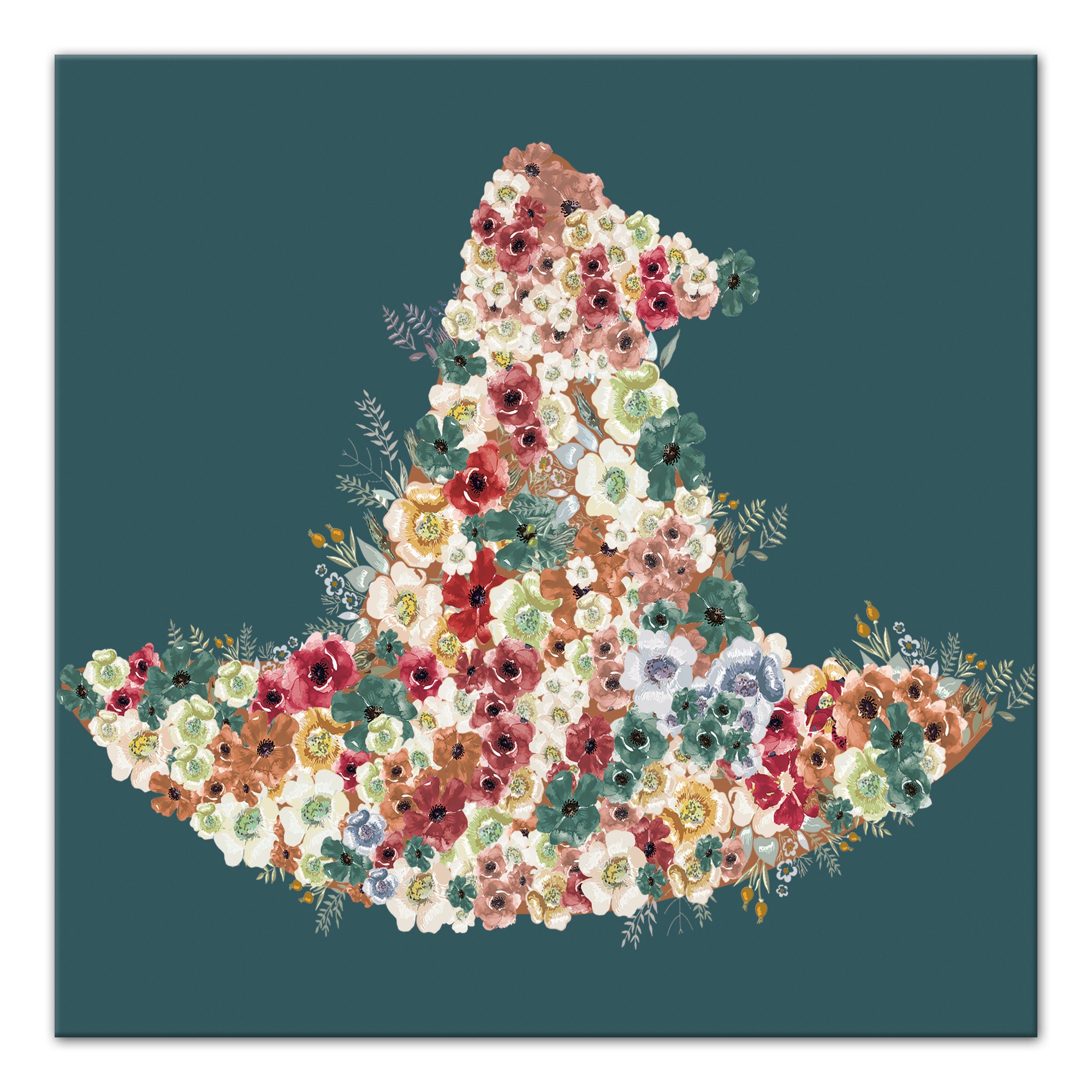 Floral Witch Hat 24x24 Canvas Wall Art