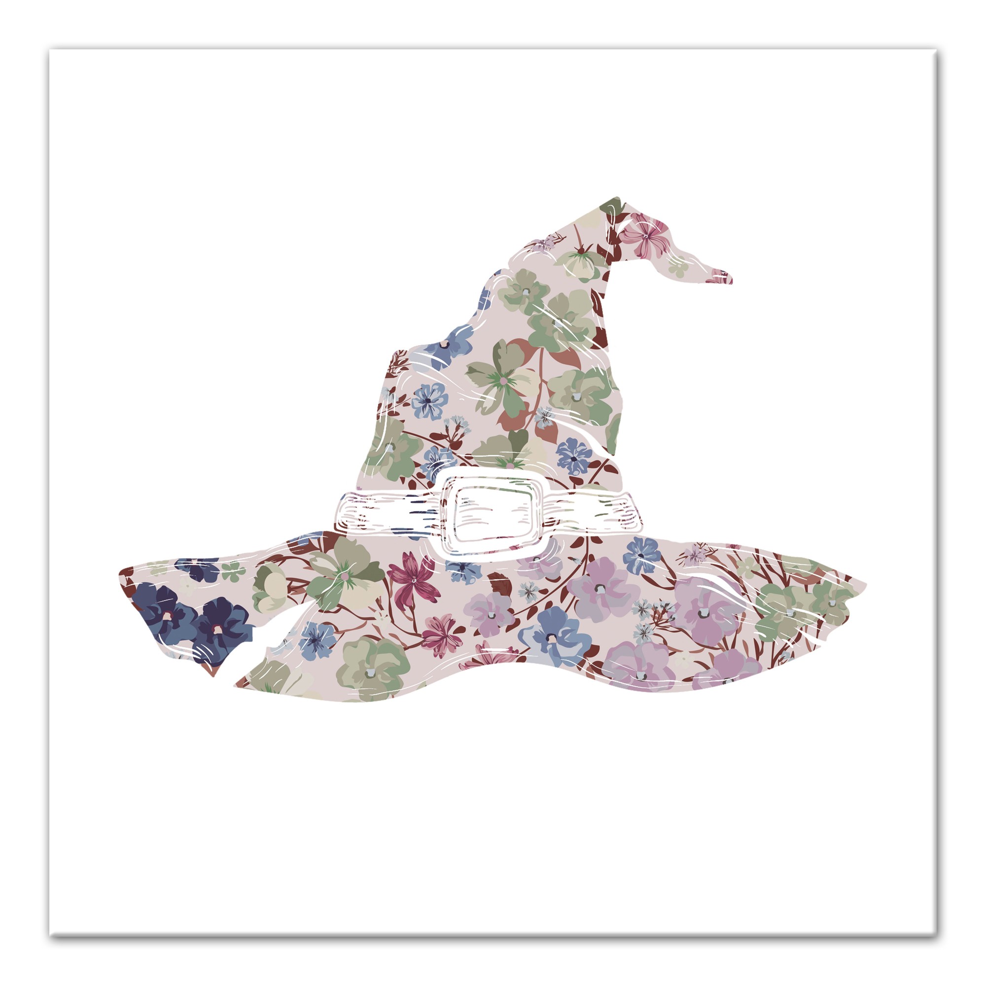 Floral Witch Hat Muted 24x24 Canvas Wall Art