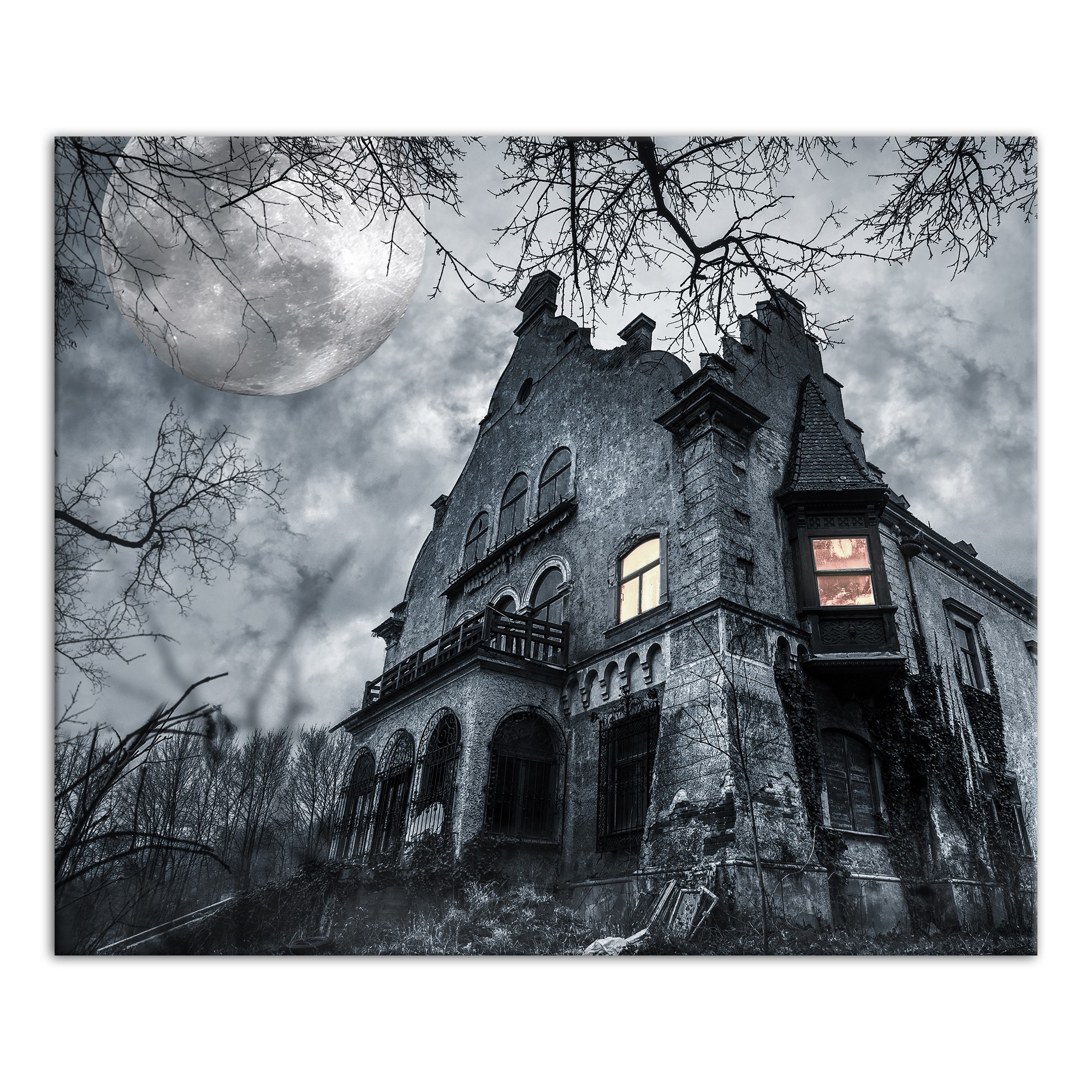 Haunted House With Moon 20x24 Canvas Wall Art