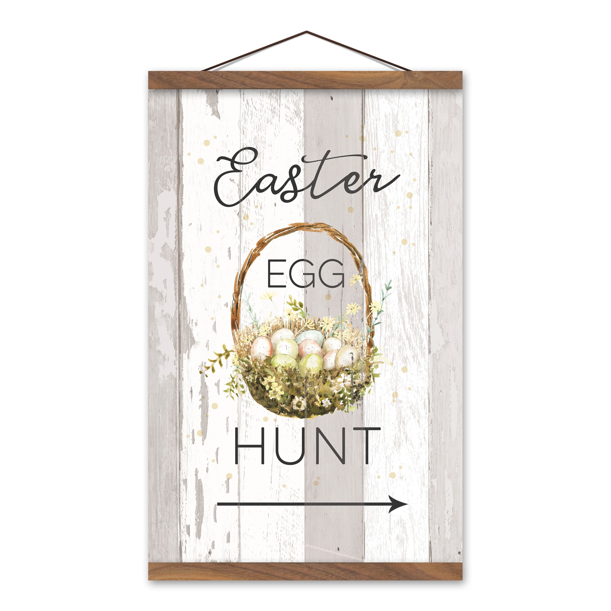 Easter Egg Hunt Basket 12x18 Teak Hanging Canvas