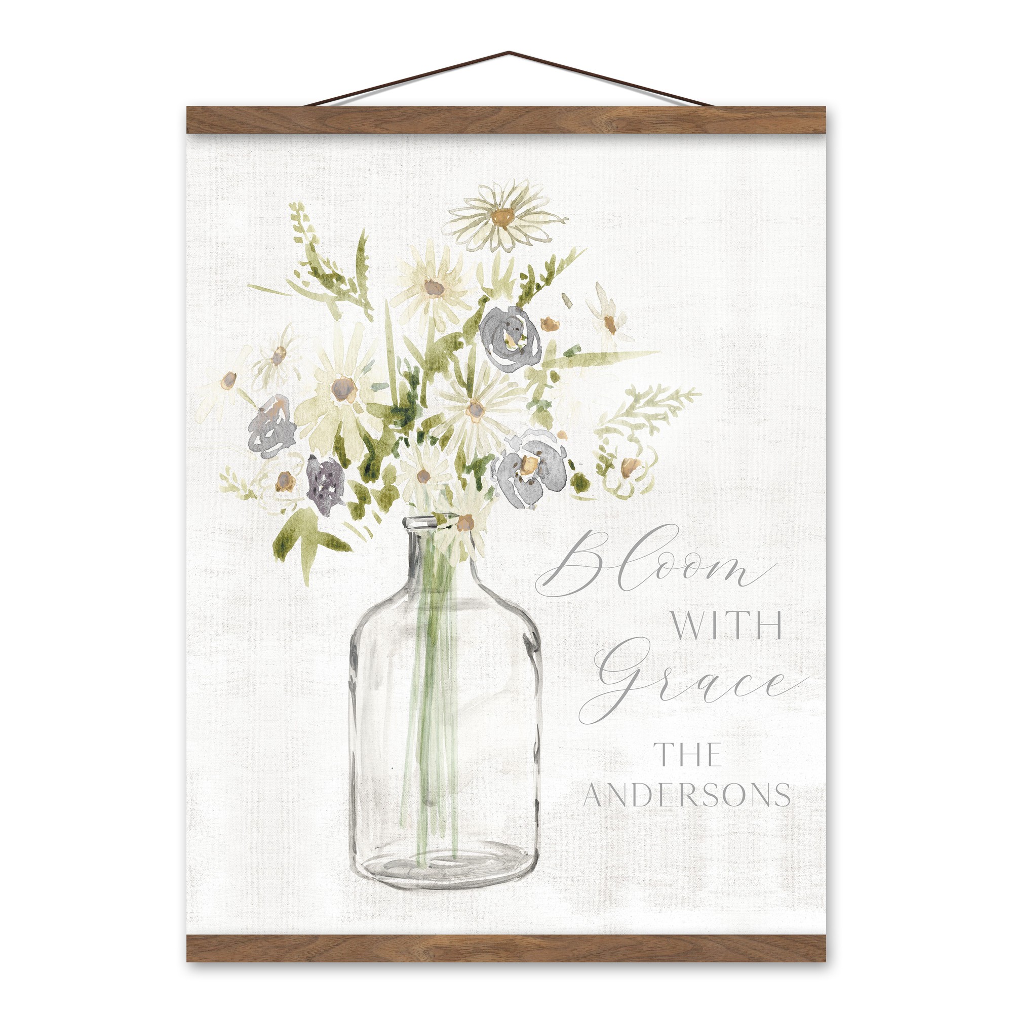 Bloom Grace Family Vase Of Flowers Personalized 16x20 Teak Hanging Canvas