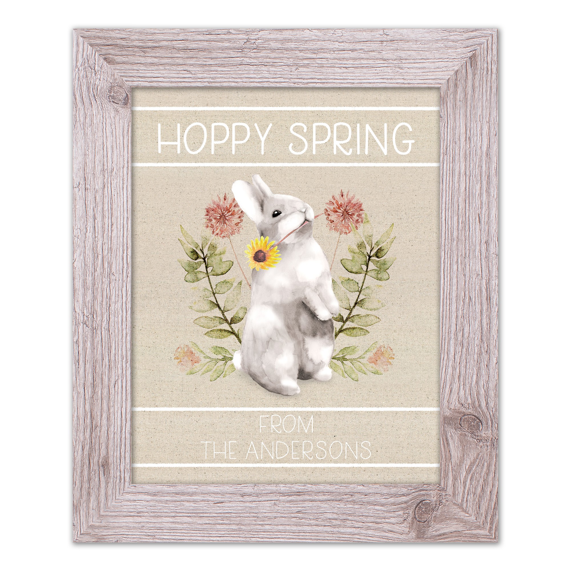 Hoppy Spring Bunny Flowers 2 Personalized 11x14 Western White Framed Print