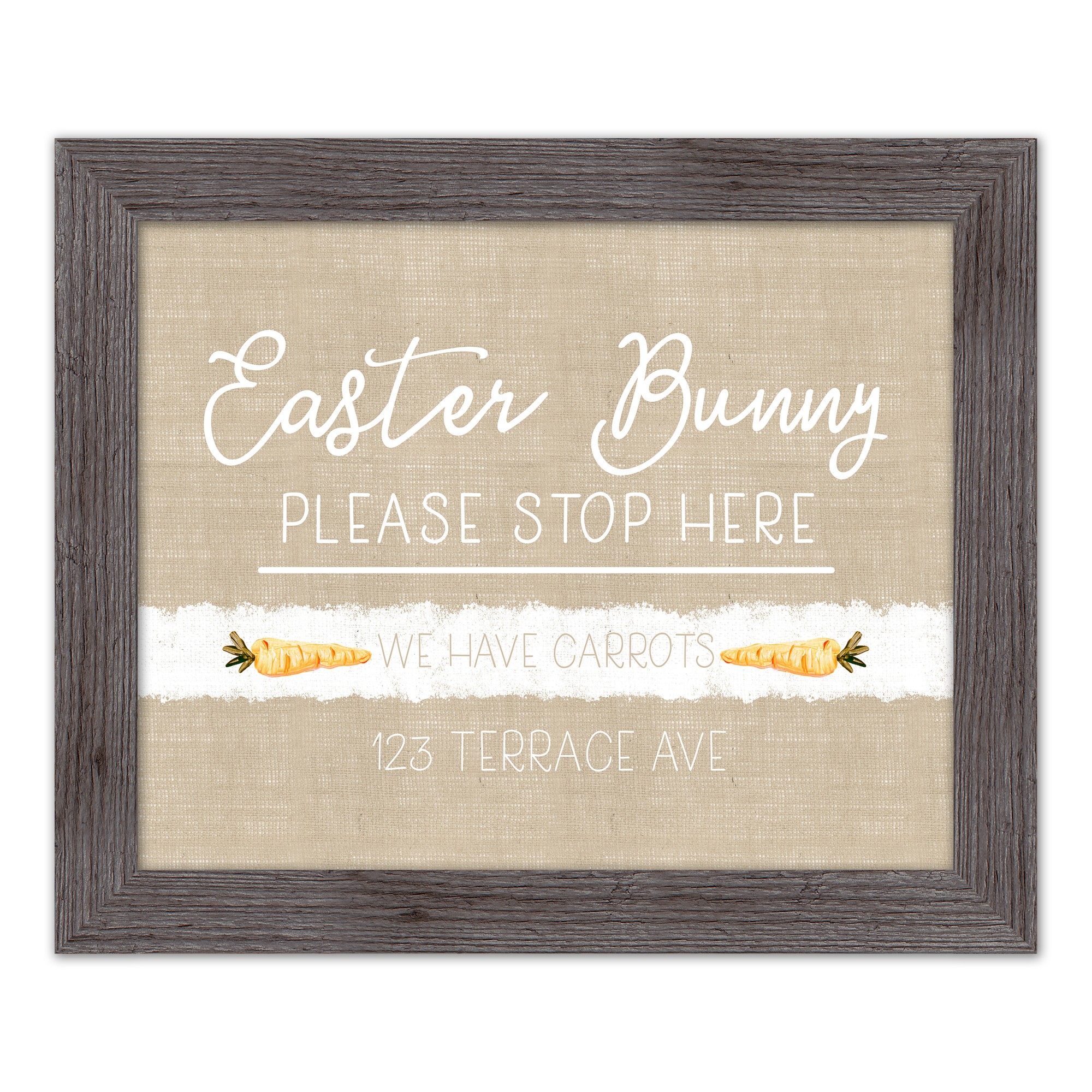 Easter Bunny Stop Here 1 Personalized 16x20 Western Gray Framed Print