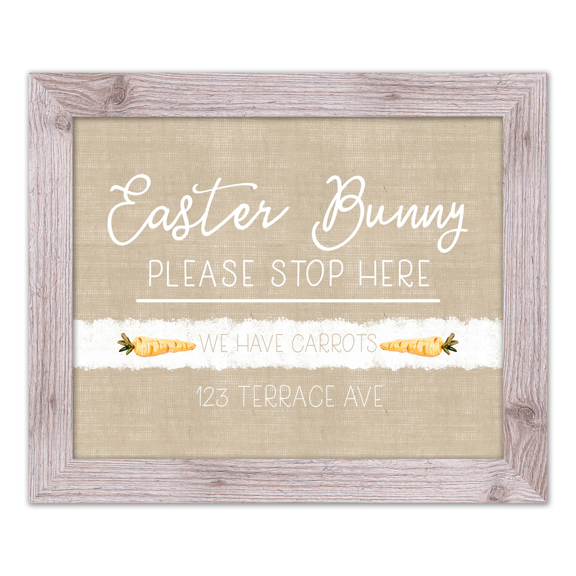 Easter Bunny Stop Here 2 Personalized 16x20 Western White Framed Print