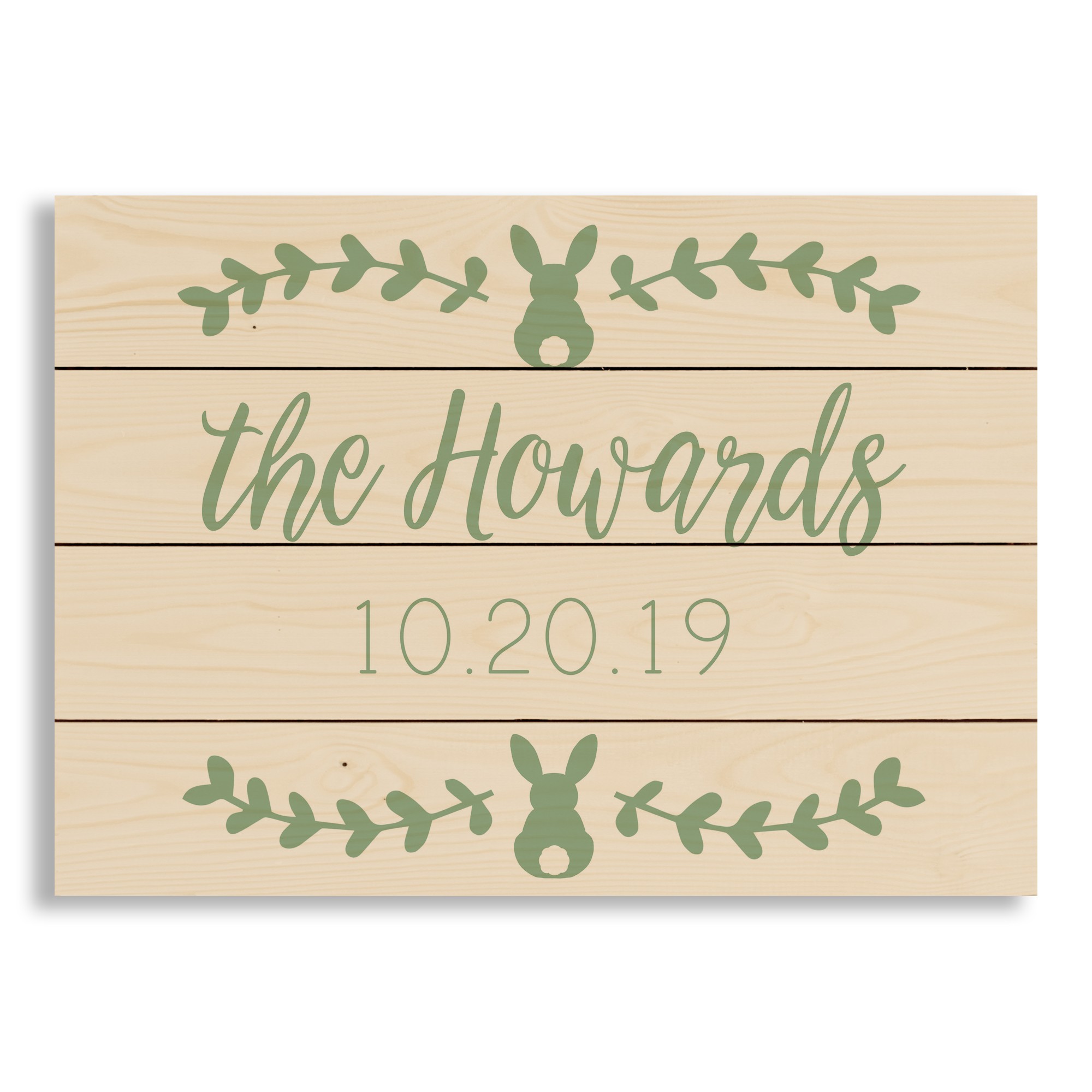 Fam Name Date Bunny Personalized 20x14 Pallet Wood Art