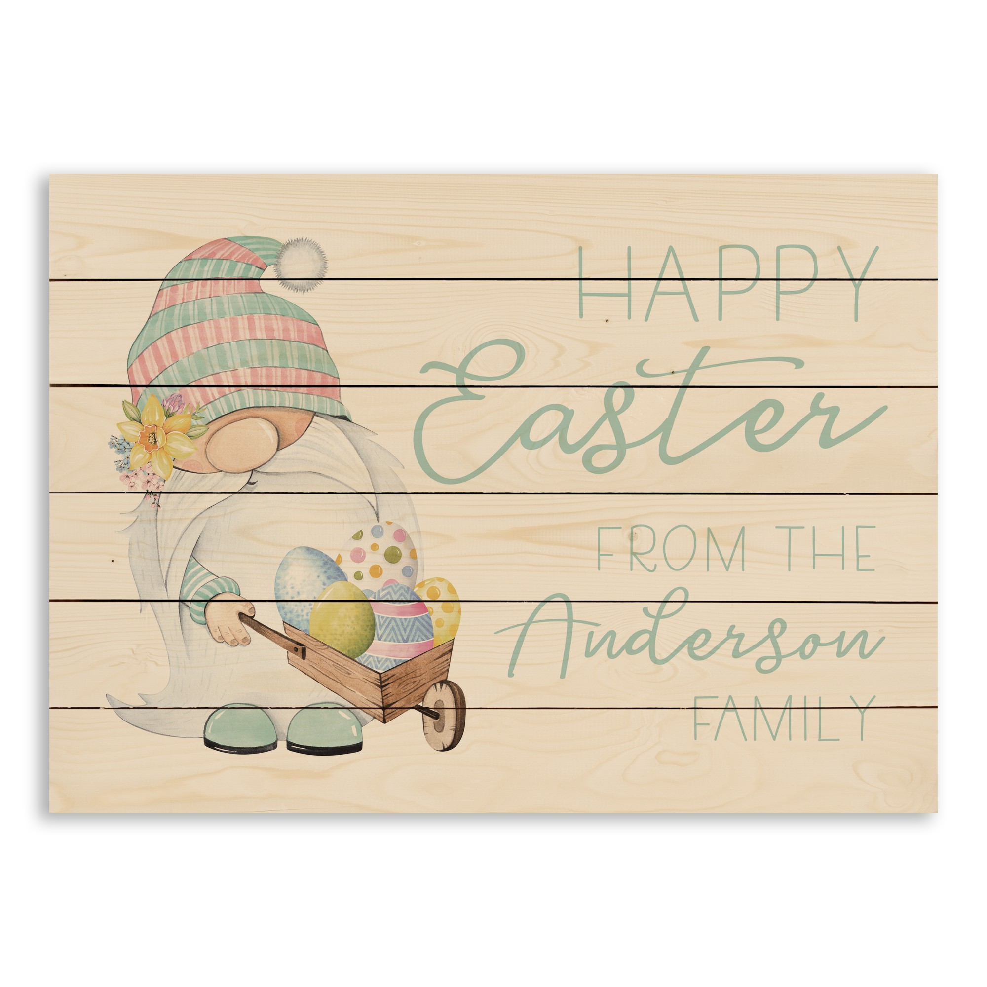 Happy Easter Gnome Personalized 30x20 Pallet Wood Art