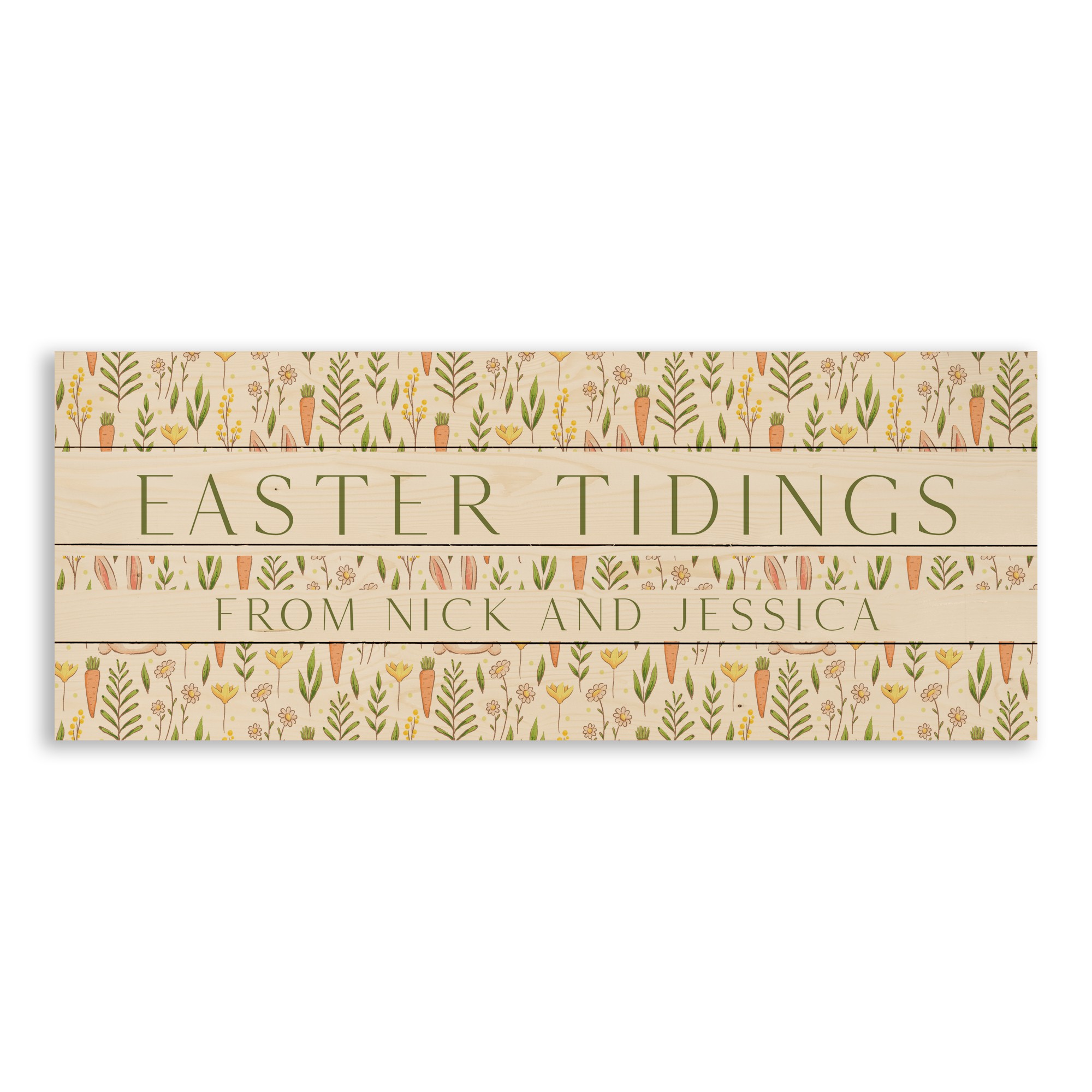 Easter Tidings Bunny Personalized 36x14 Pallet Wood Art