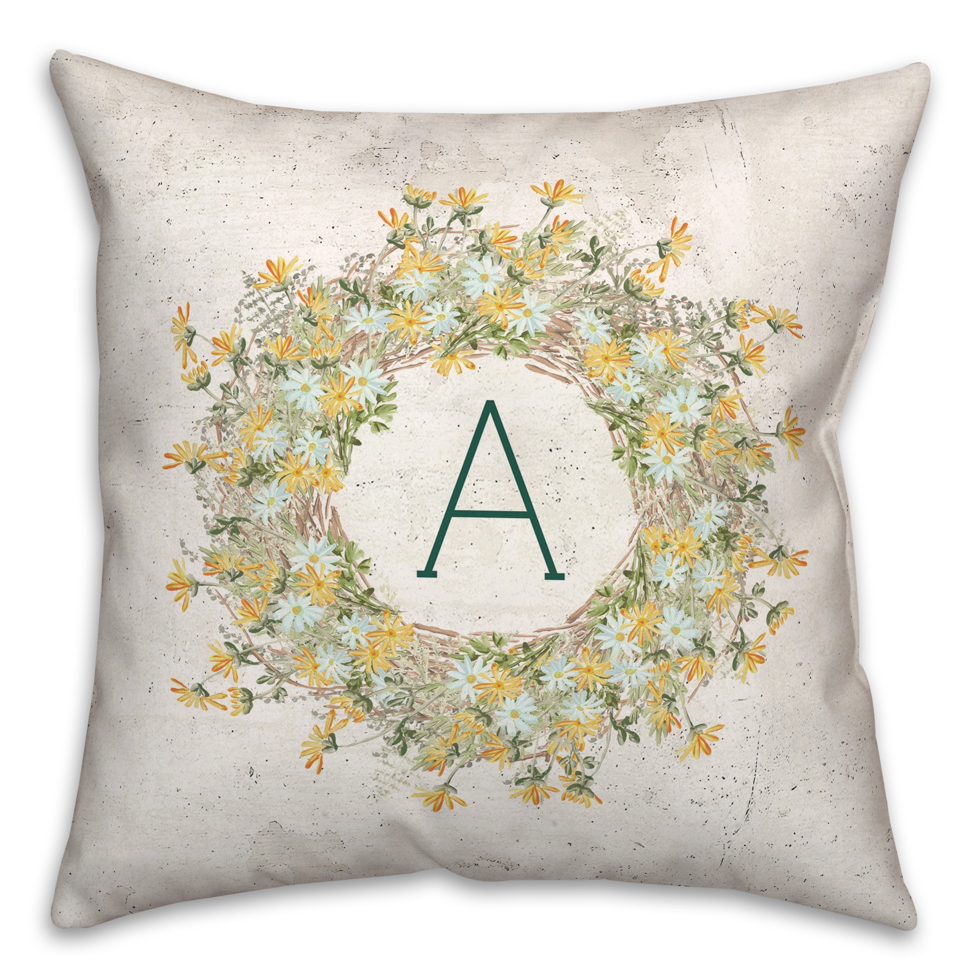 Spring Wreath Monogram 2 Personalized 18x18 Indoor / Outdoor Pillow
