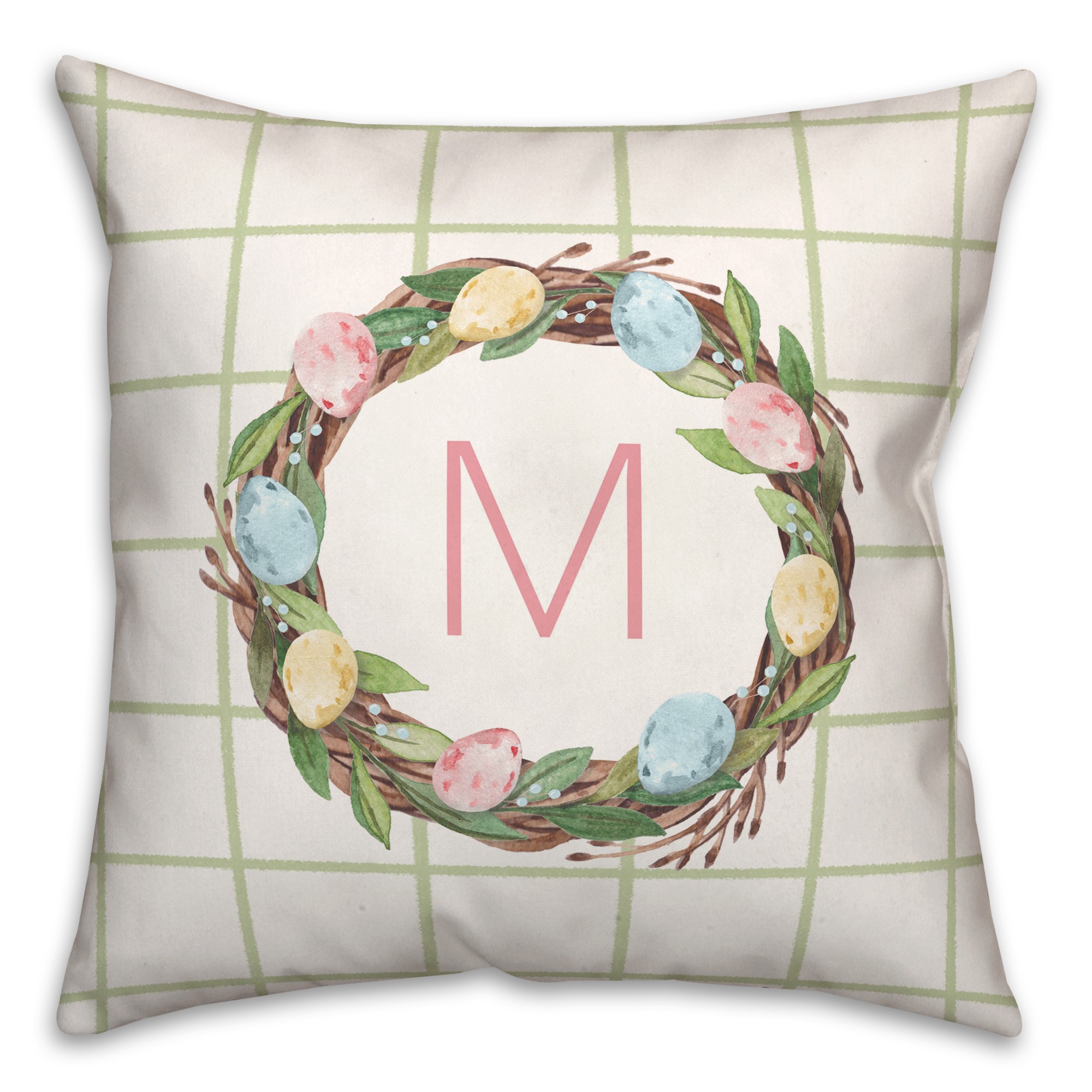 Easter Egg Wreath Personalized 18x18 Indoor / Outdoor Pillow