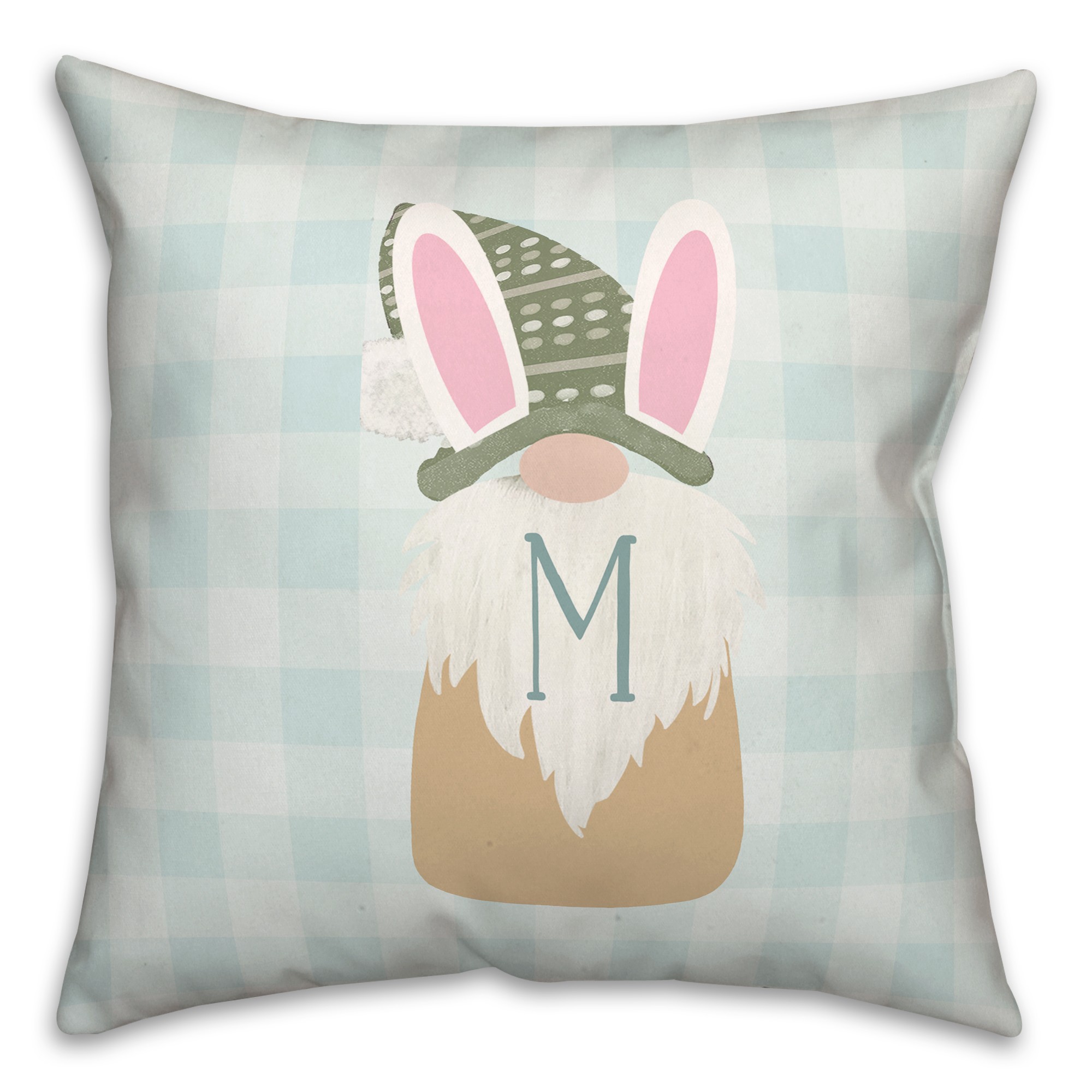 Cute Bunny Gnome on Check Personalized 18x18 Indoor / Outdoor Pillow