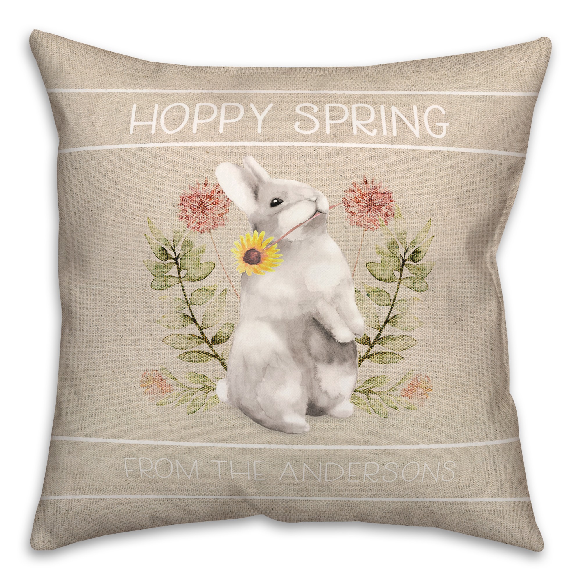 Hoppy Spring Bunny Flowers 2 18x18 Indoor / Outdoor Pillow