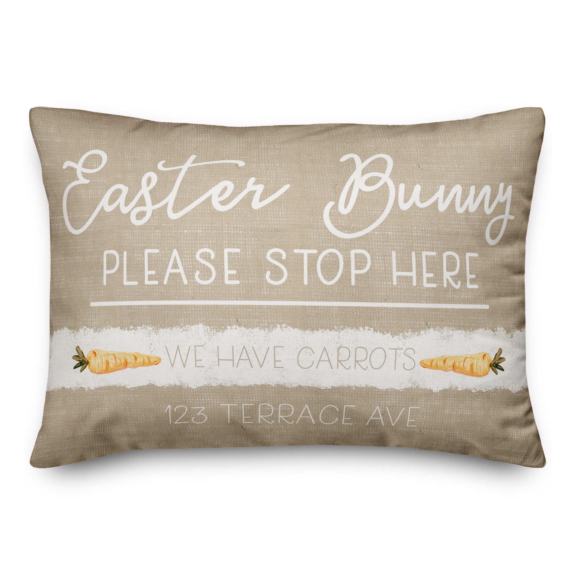 Easter Bunny Stop Here Carrots Personalized 14x20 Indoor / Outdoor Pillow
