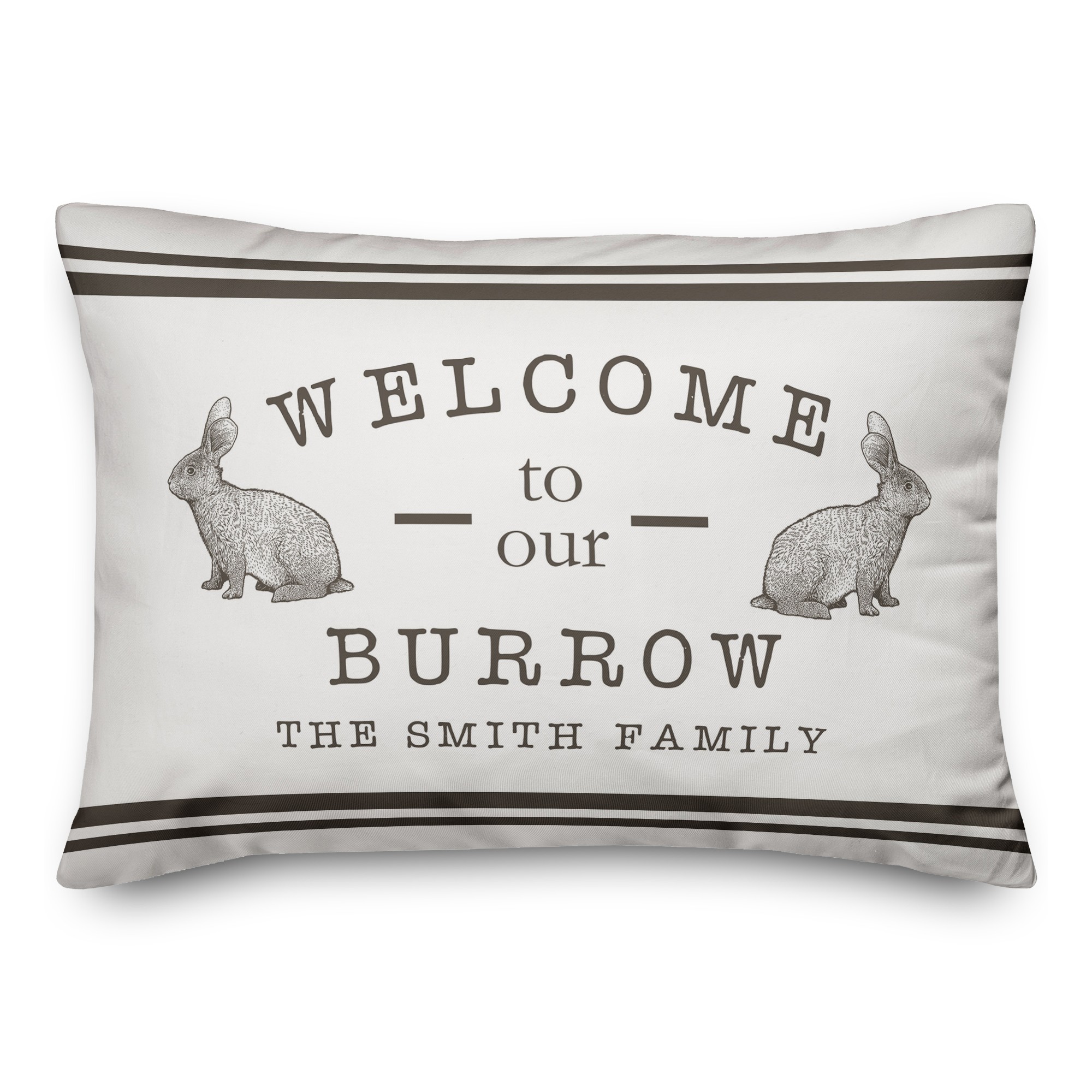 Welcome Burror Bunny Stripes Personalized 14x20 Indoor / Outdoor Pillow