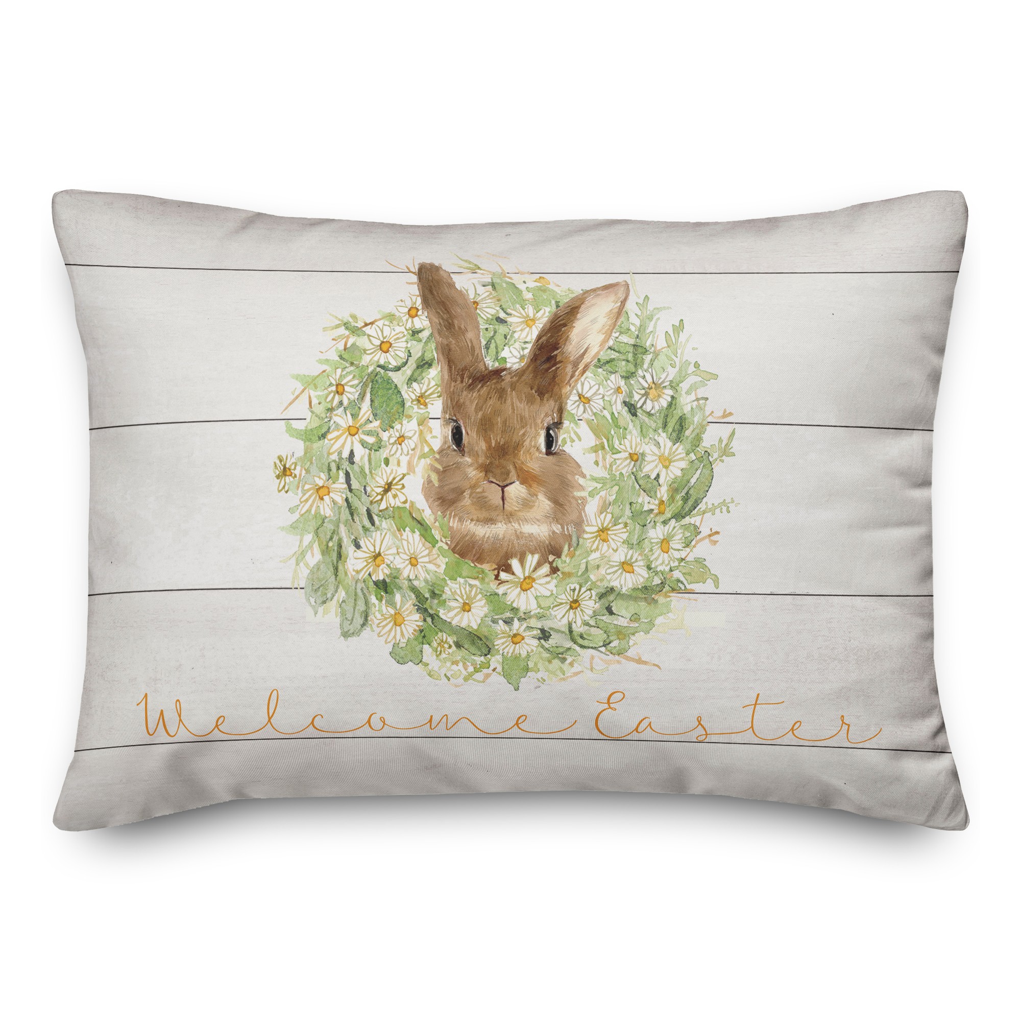 Welcome Easter Bunny Wreath 2 14x20 Indoor / Outdoor Pillow