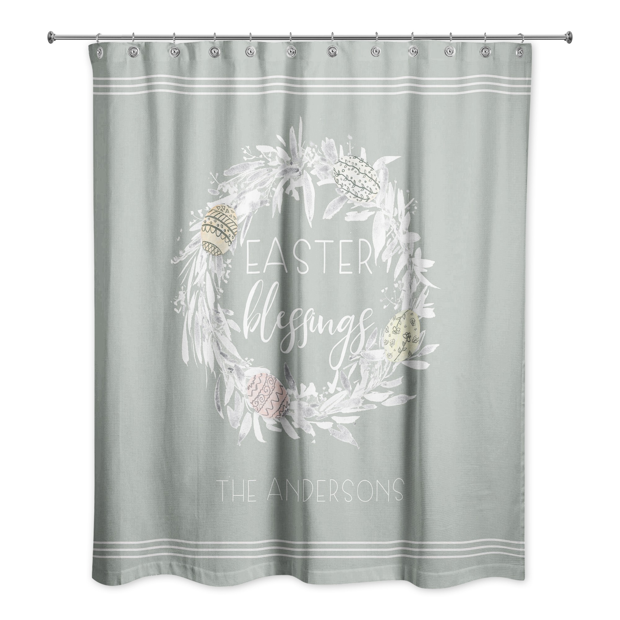 Easter Blessings Wreath Shower Curtain Personalized 71x74 Shower Curtain