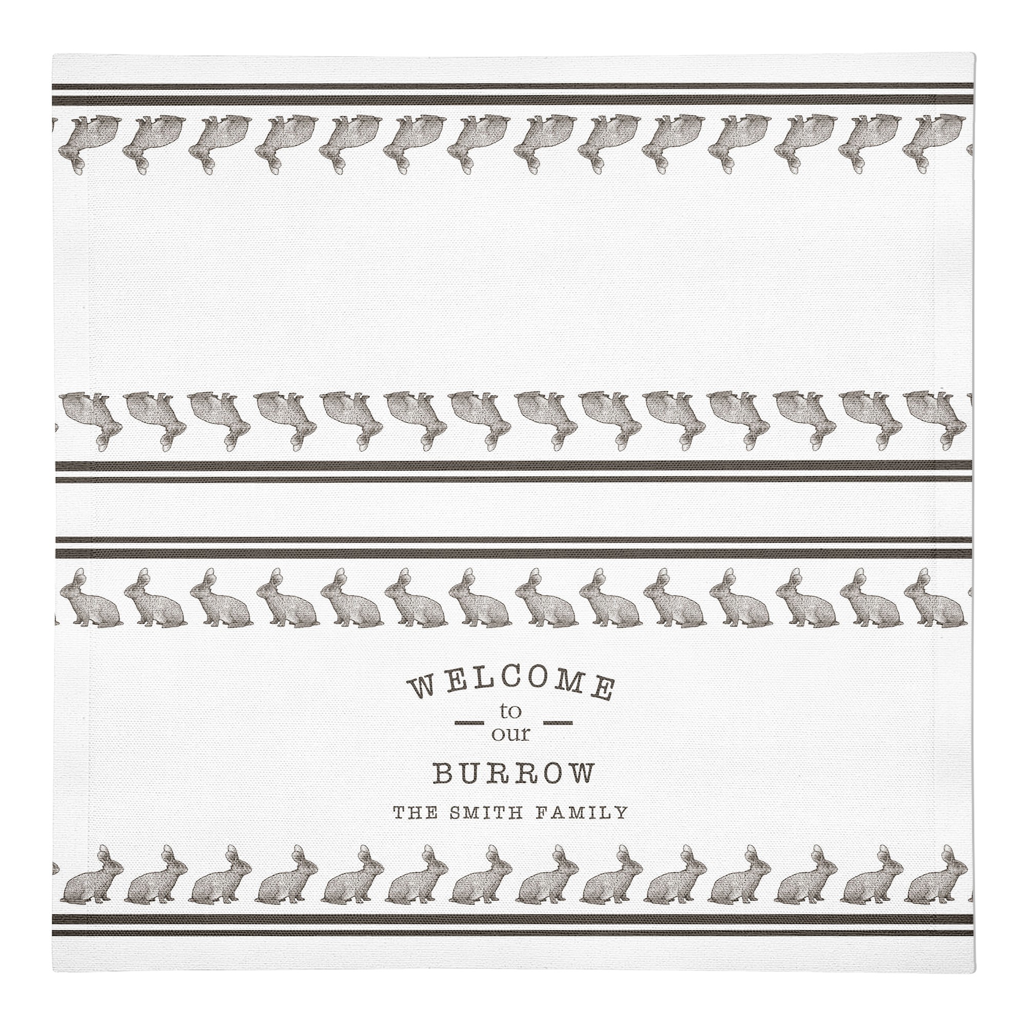 Welcome Burrow Bunny Napkin Personalized 10x10 Cotton Twill Napkin