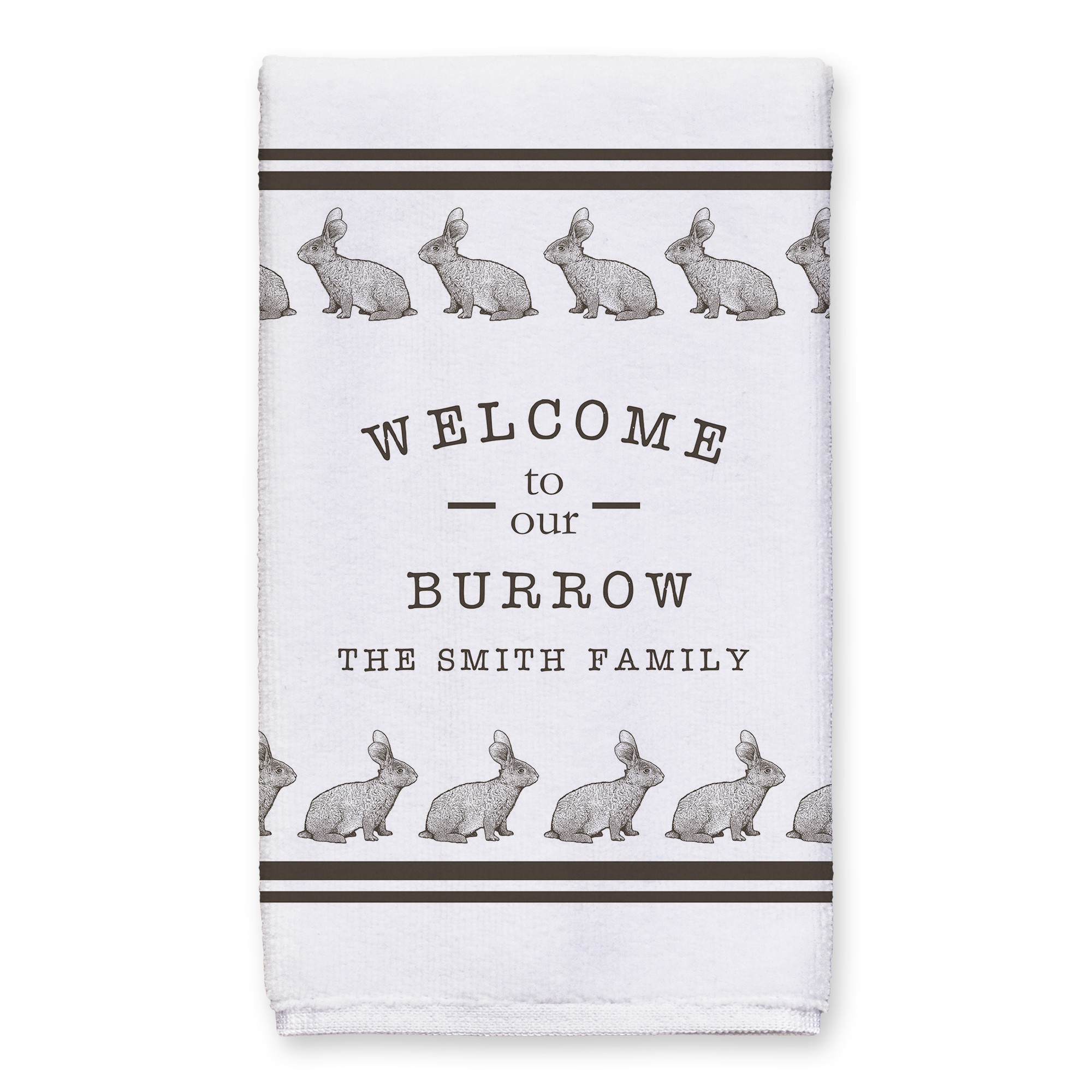 Welcome Burrow Bunny Stripes Personalized 16x25 Towel