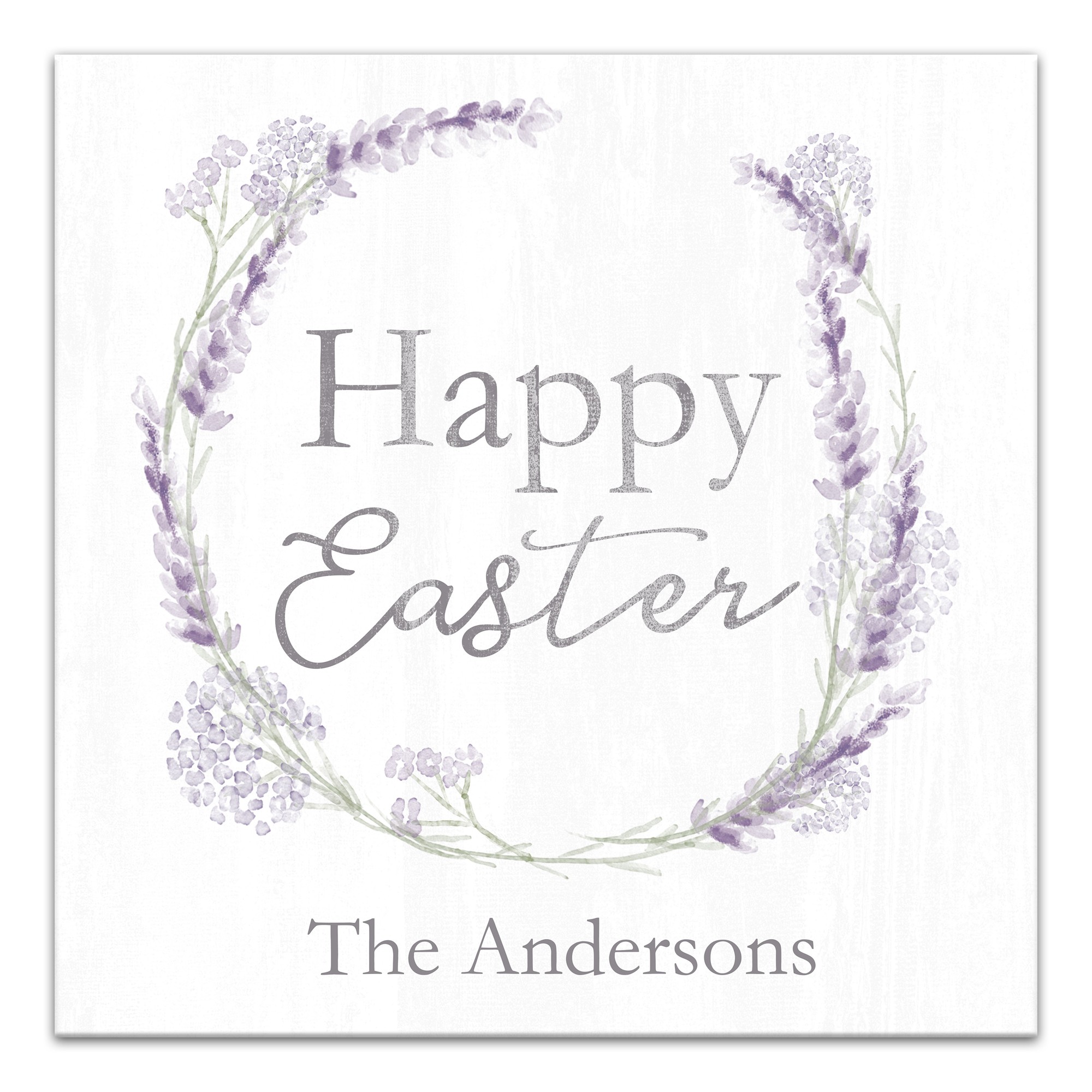Happy Easter Lavendar Wreath Personalized 24x24 Canvas Wall Art