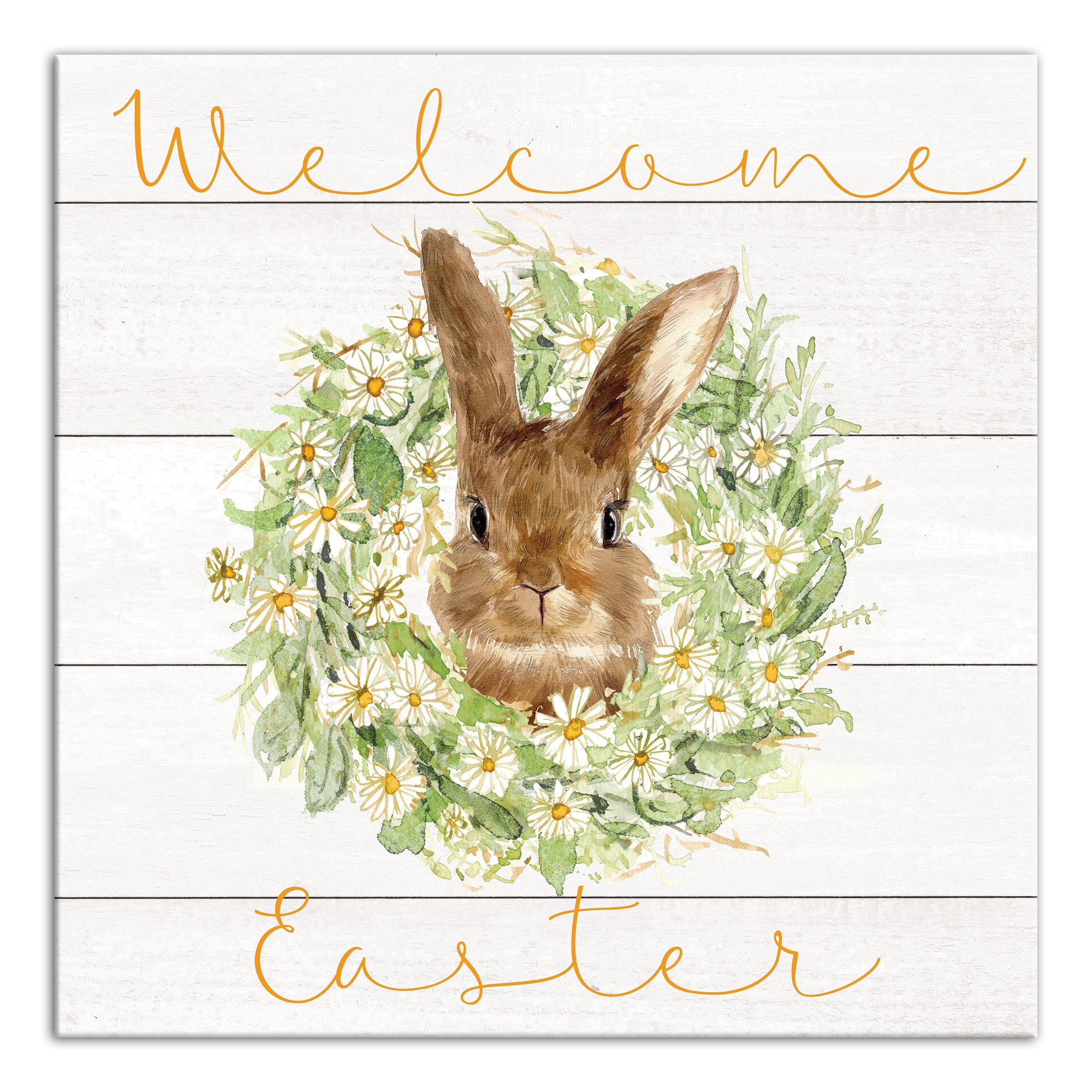 Welcome Easter Bunny Wreath 24x24 Canvas Wall Art