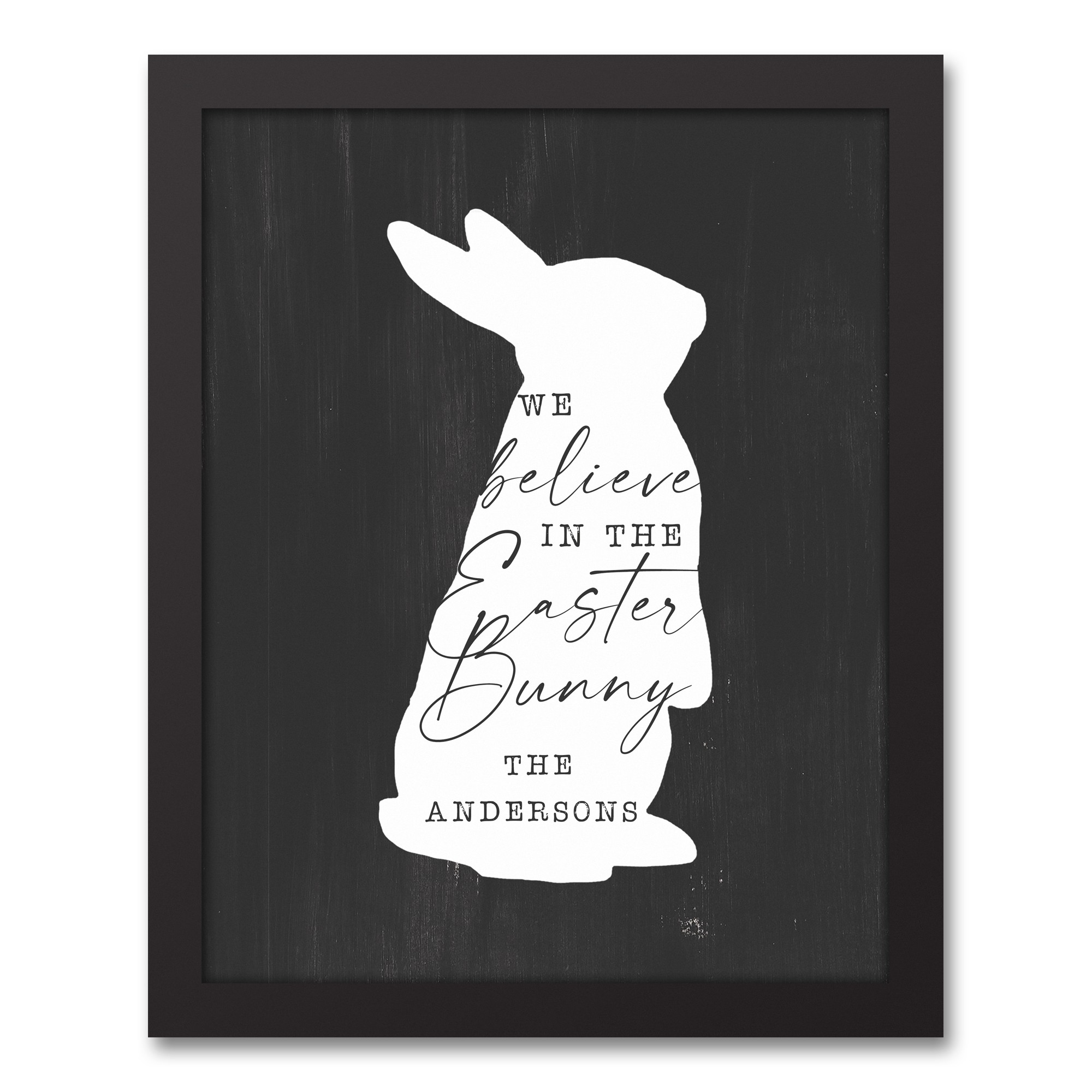 Easter Bunny Believe Family Personalized 11x14 Black Floating Framed Canvas
