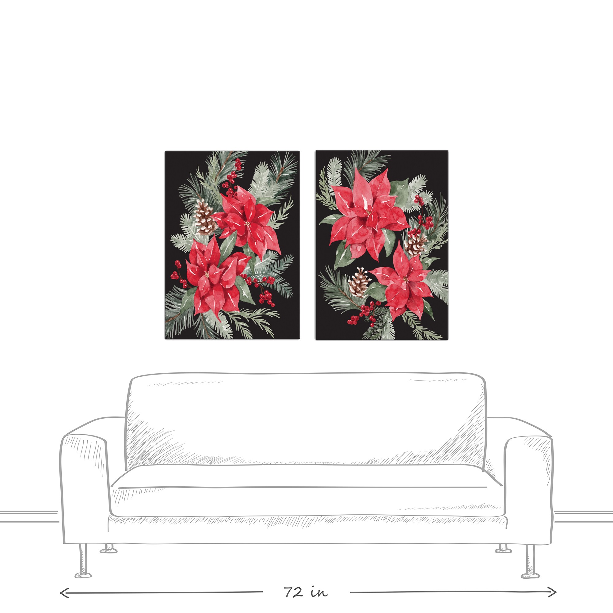 Black Poinsettias 24x30 Canvas Wall Art