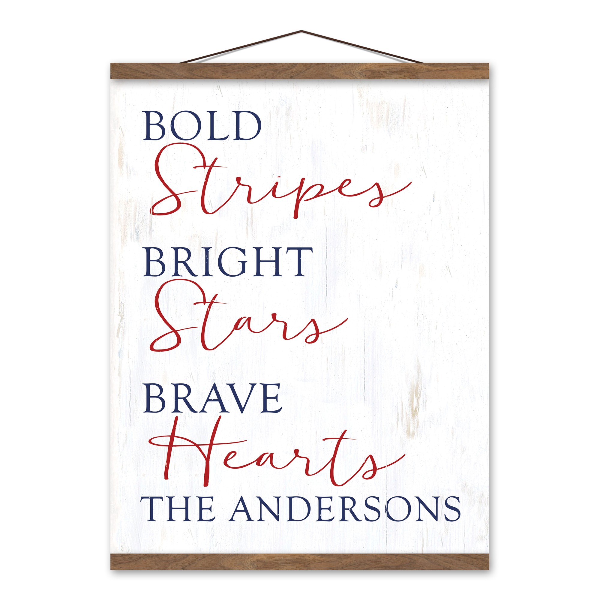 Bold Stripes Bright Stars Personalized 16x20 Teak Hanging Canvas