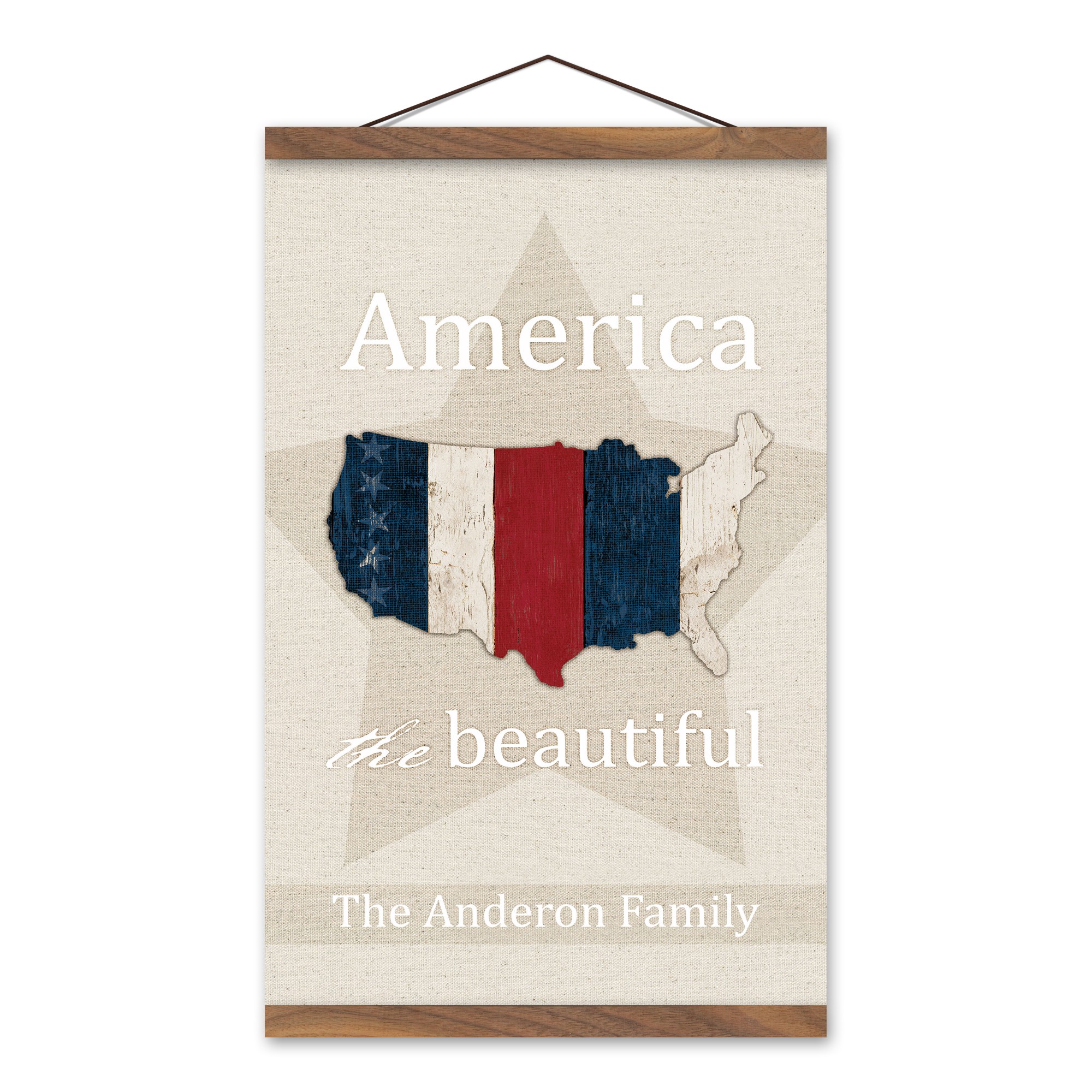 America the Beautiful Personalized 12x18 Teak Hanging Canvas