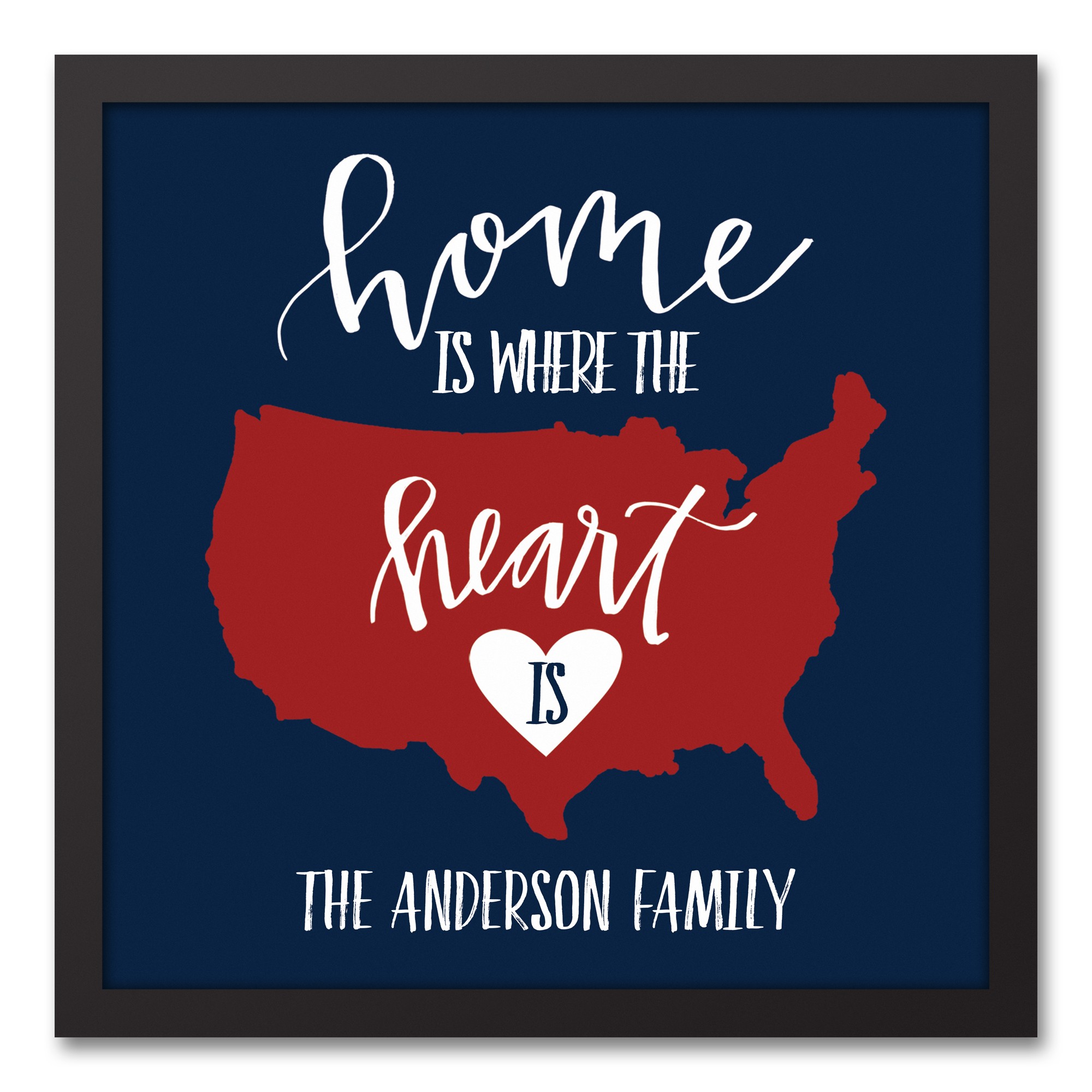 Home is Where the Heart Is Personalized 16x16 Black Framed Canvas