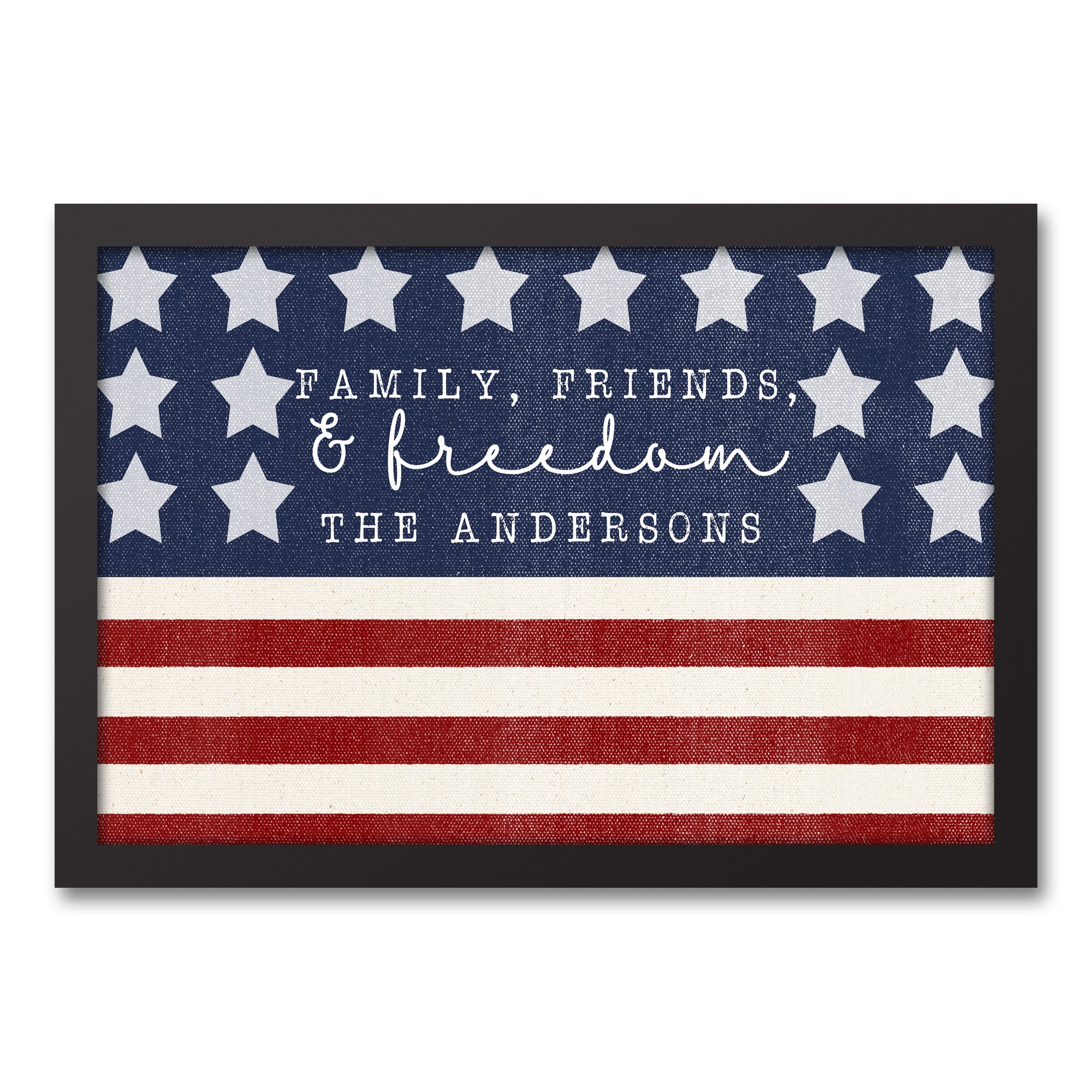 Family, Friends and Freedom Personalized 12x18 Black Framed Canvas