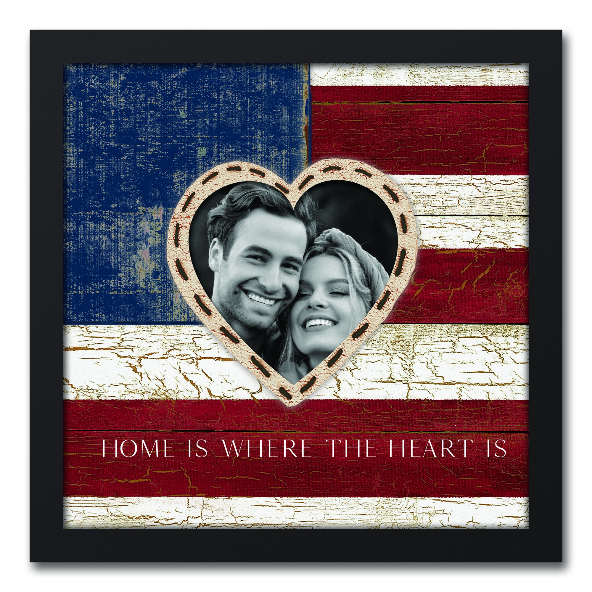 Home is Where the Heart Is Personalized 12x12 Black Framed Canvas