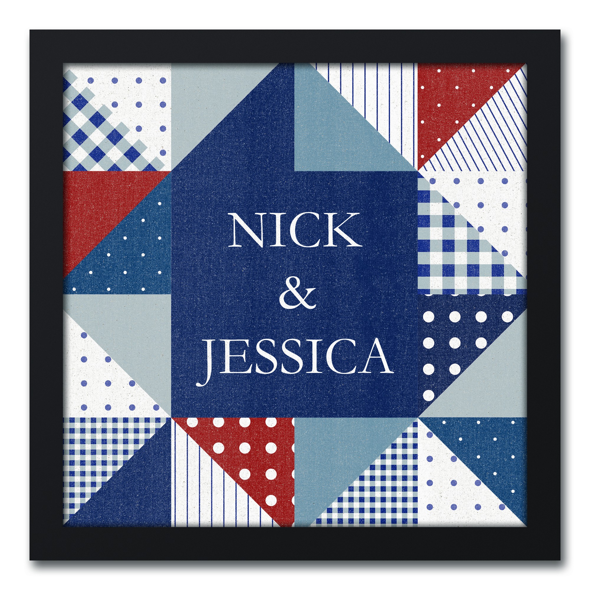 Americana Patchwork Personalized 12x12 Black Framed Canvas
