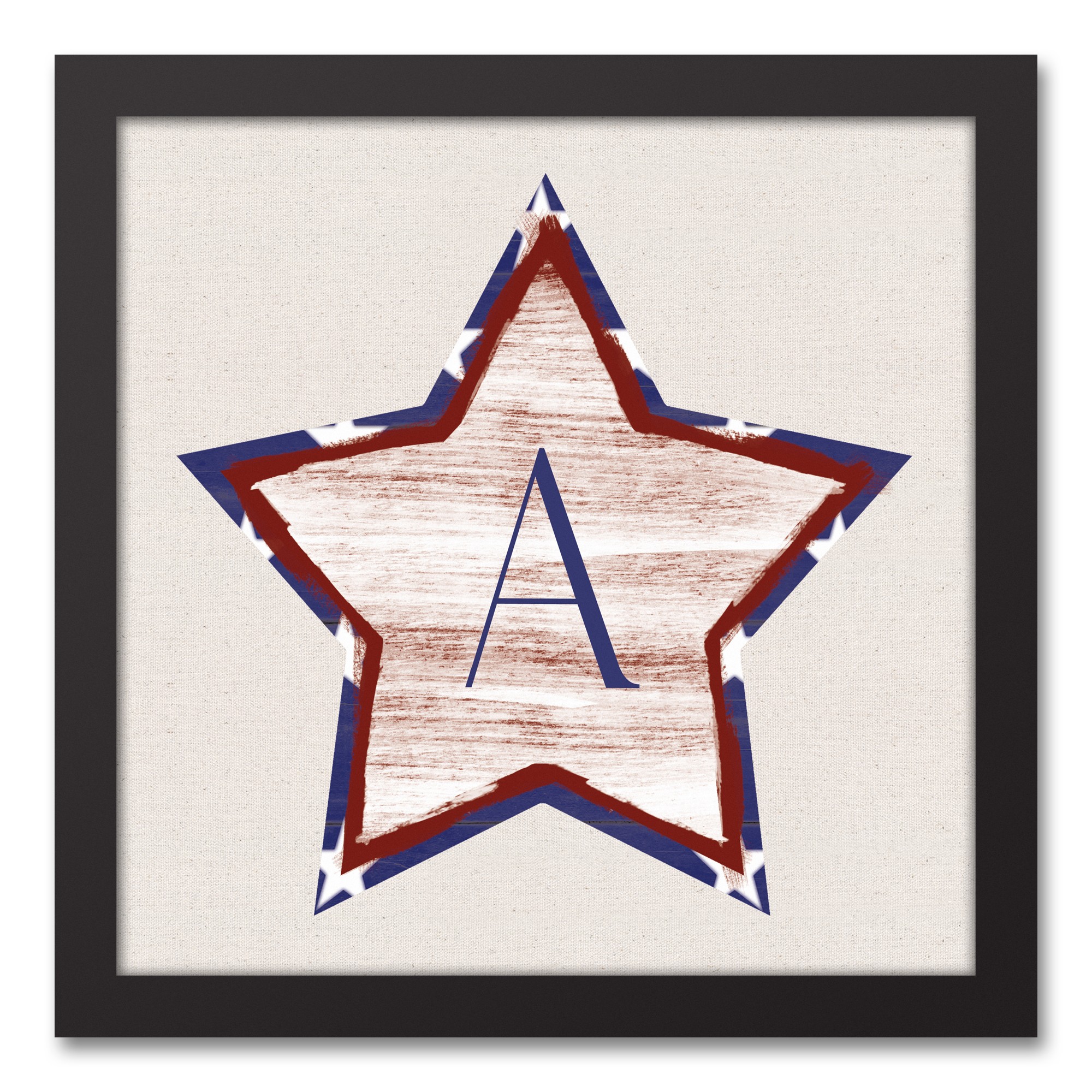 Americana Monogram Personalized 12x12 Black Framed Canvas