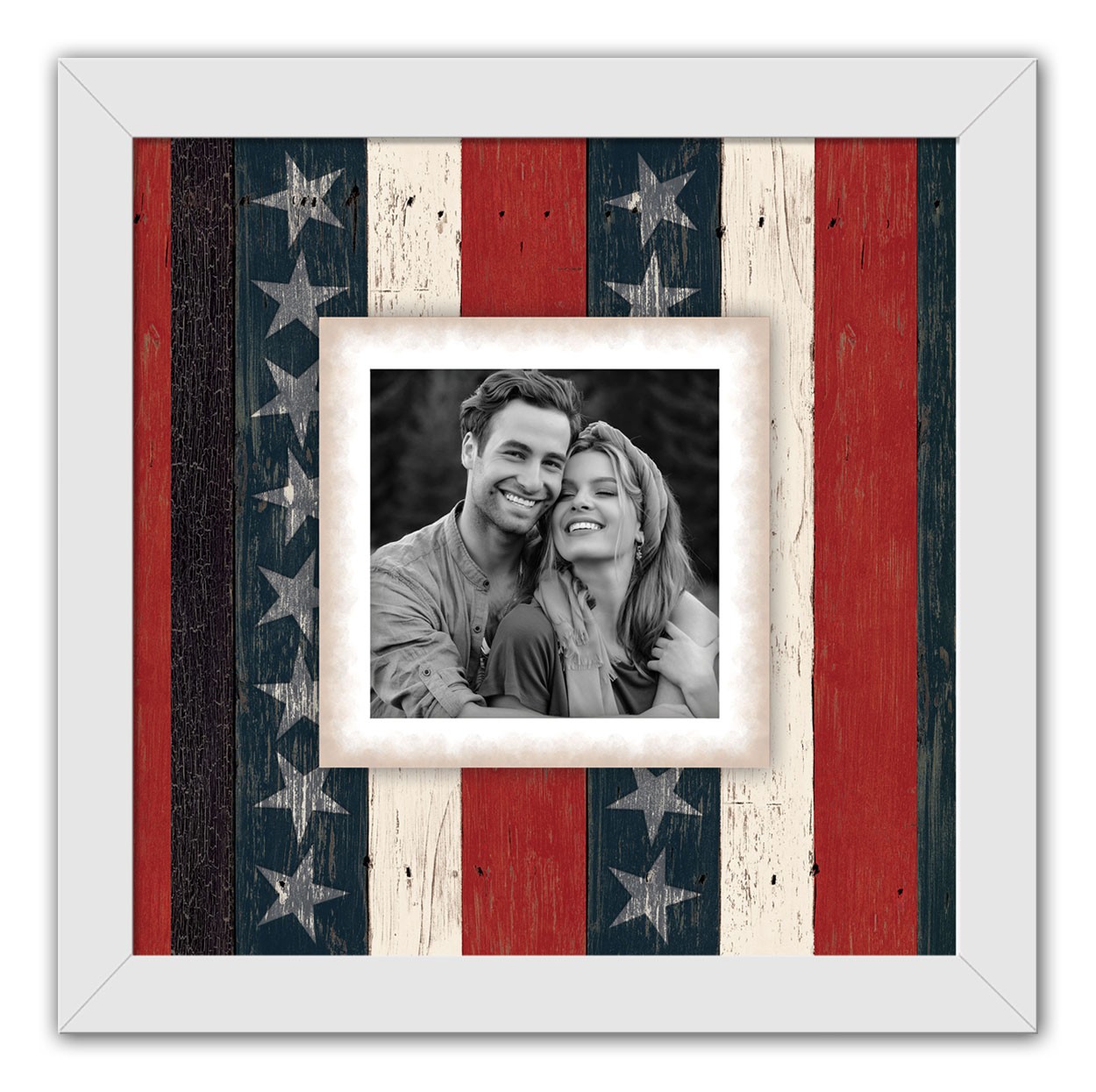 Patriotic Wood Pattern Personalized 16x16 White Framed Print Under Plexiglass