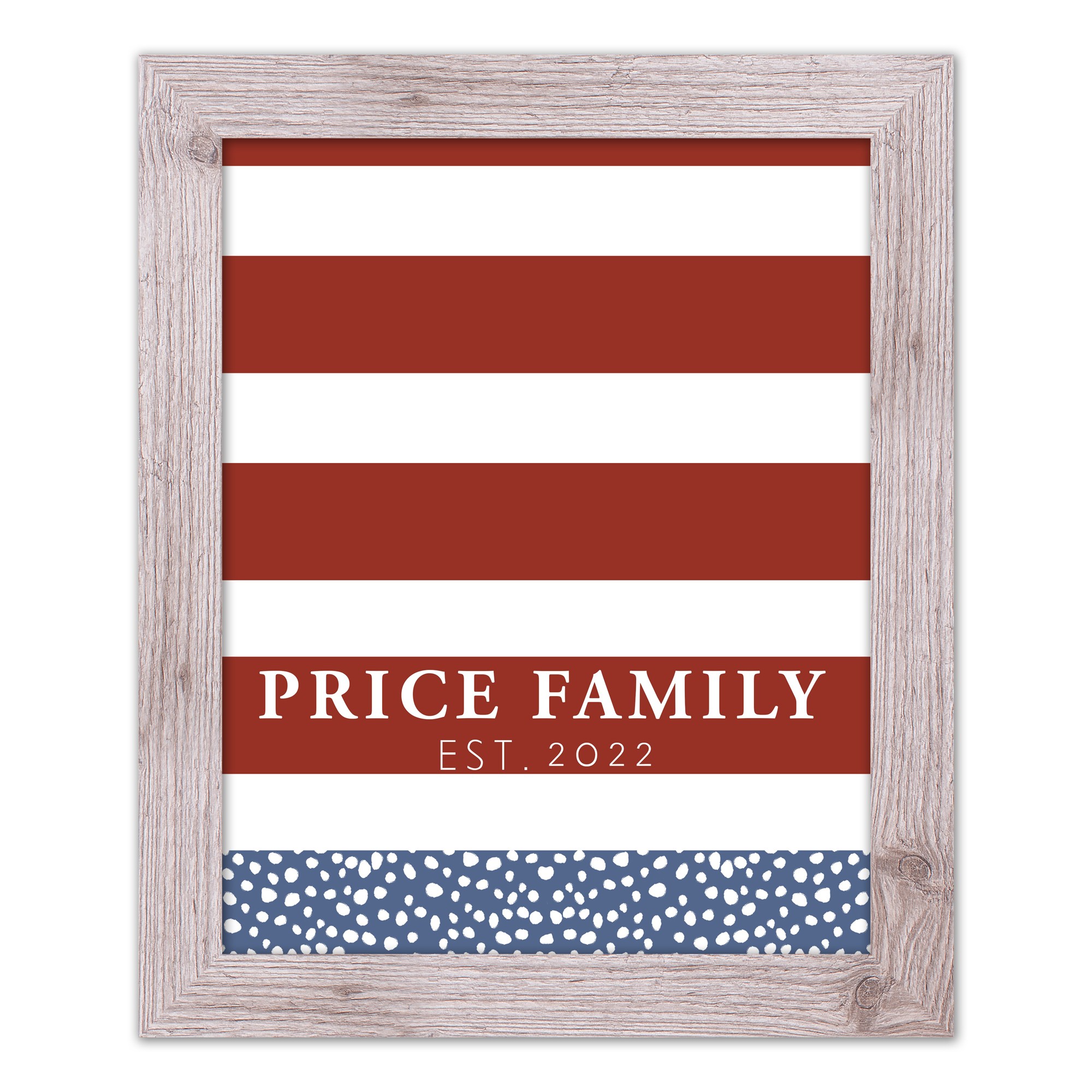 Red Stripes and Blue Dots Personalized 16x20 Western White Framed Print