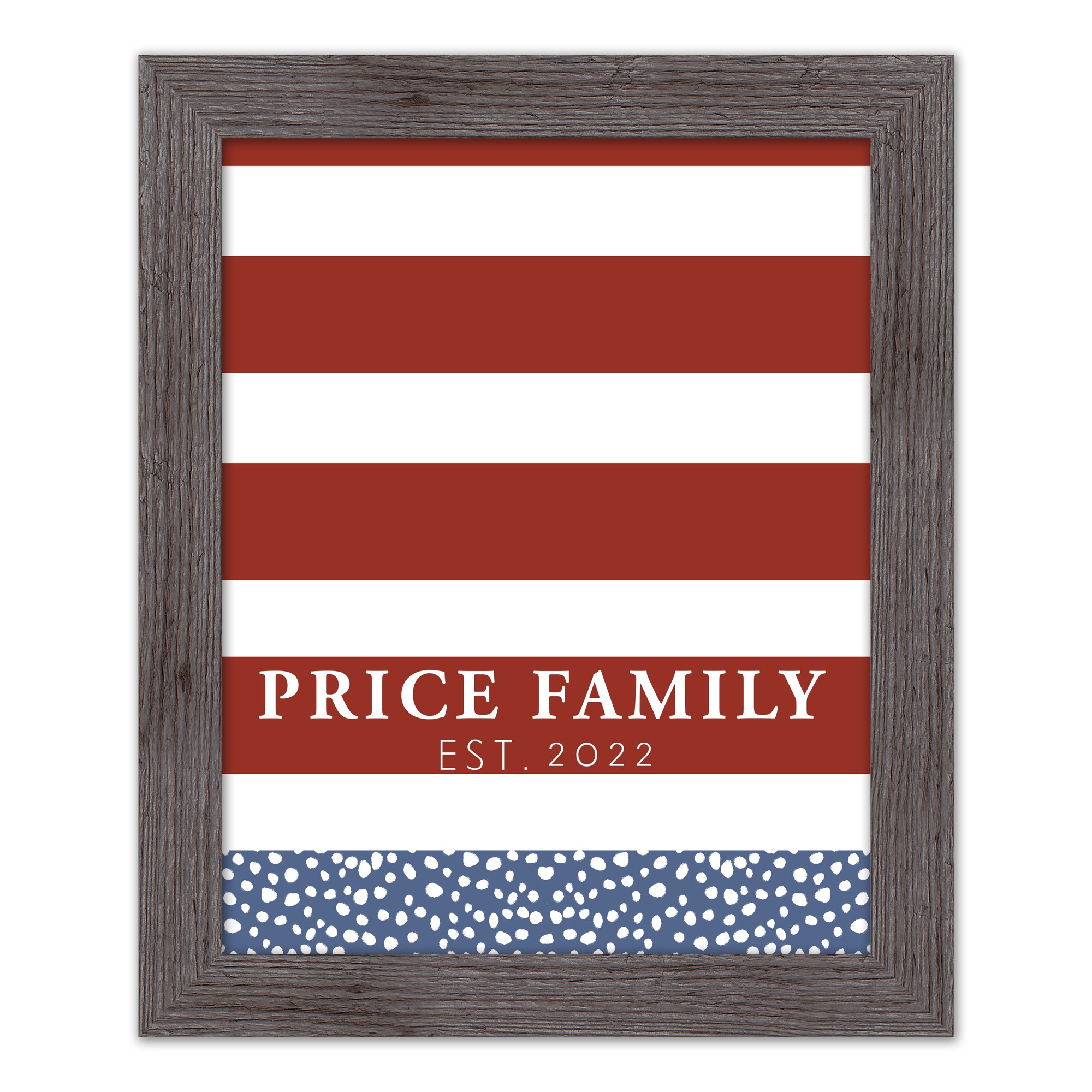 Red Stripes and Blue Dots Personalized 16x20 Western Gray Framed Print