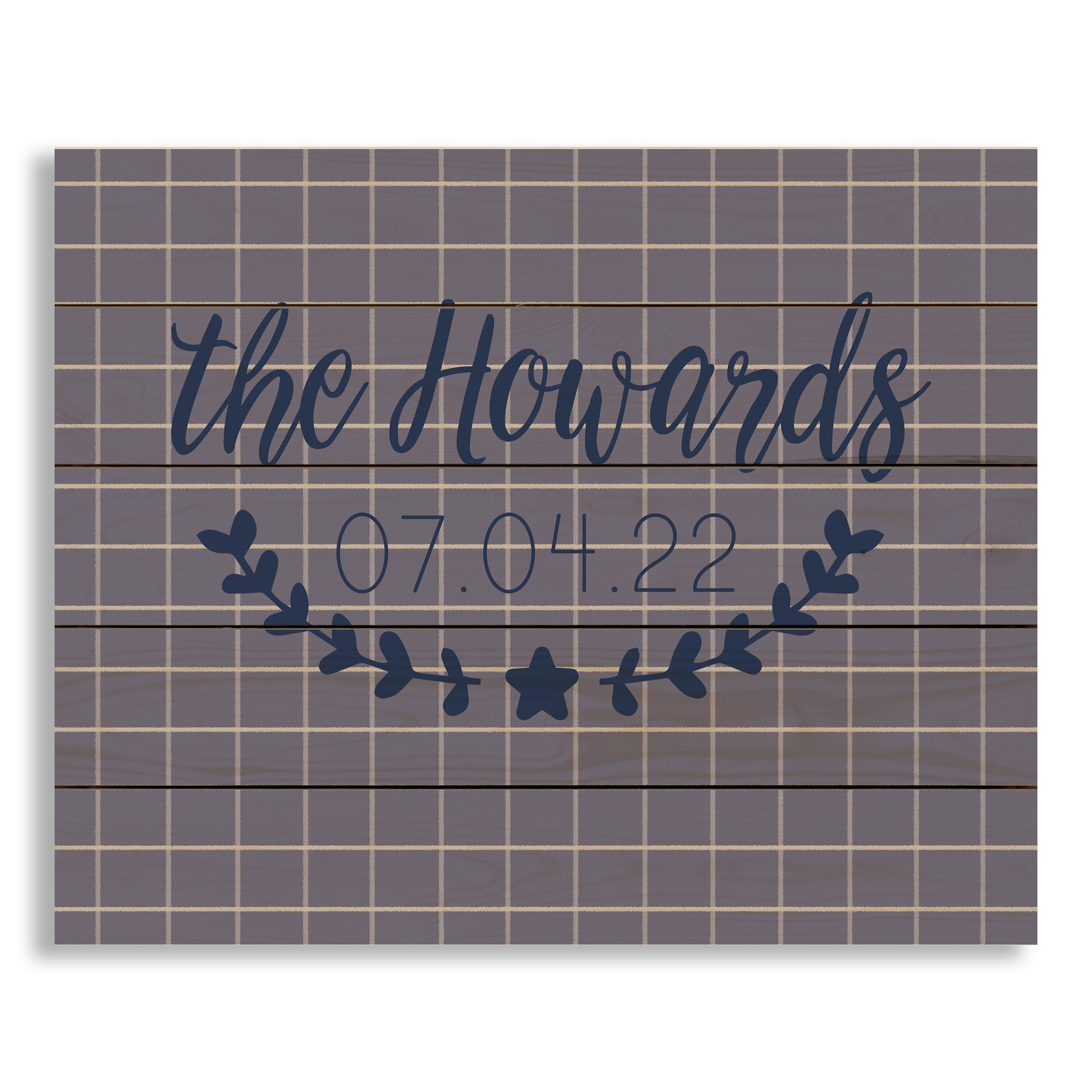 Blue Patriotic Check Personalized 22x18 Pallet Wood Art