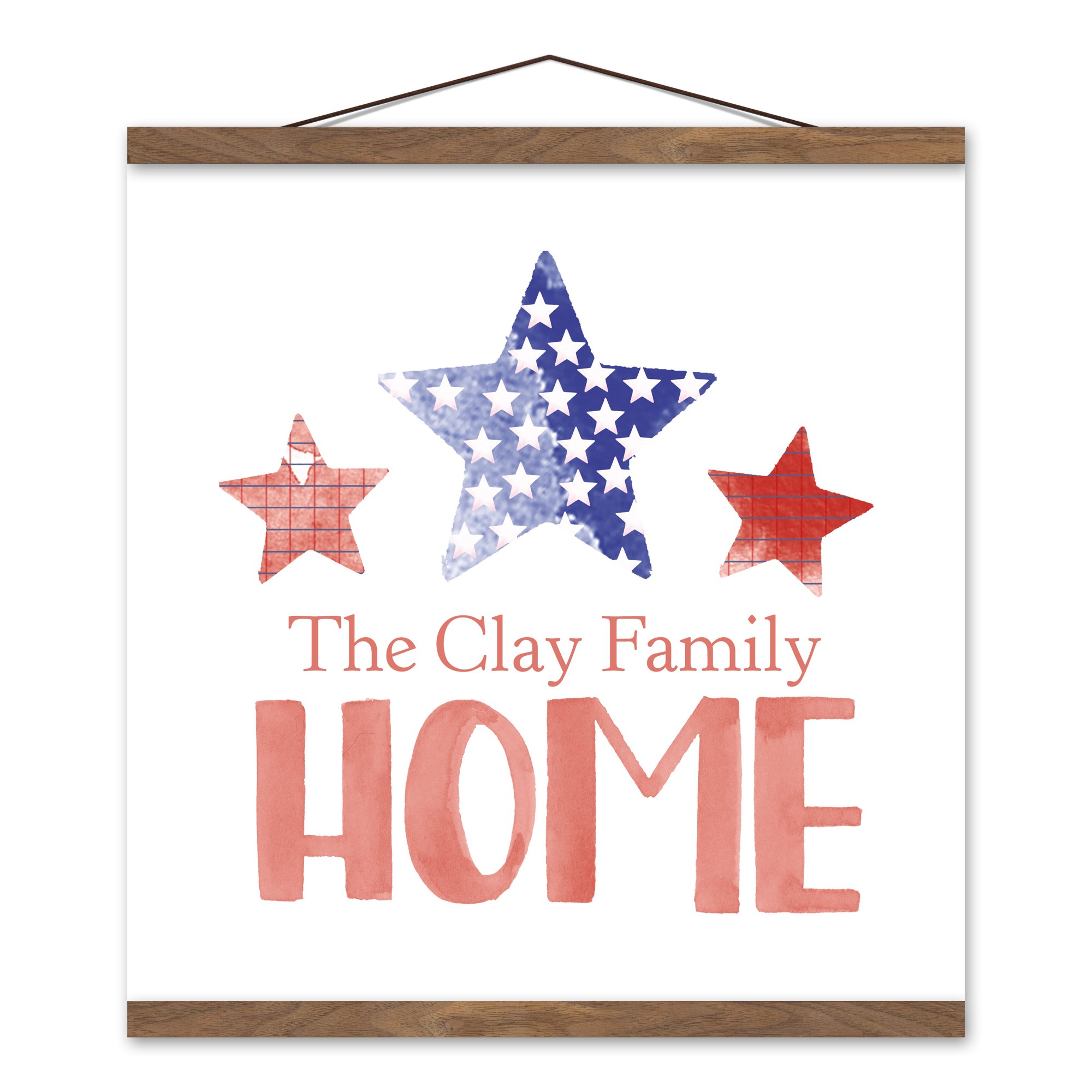Home Star Trio Personalized 16x16 Teak Hanging Canvas