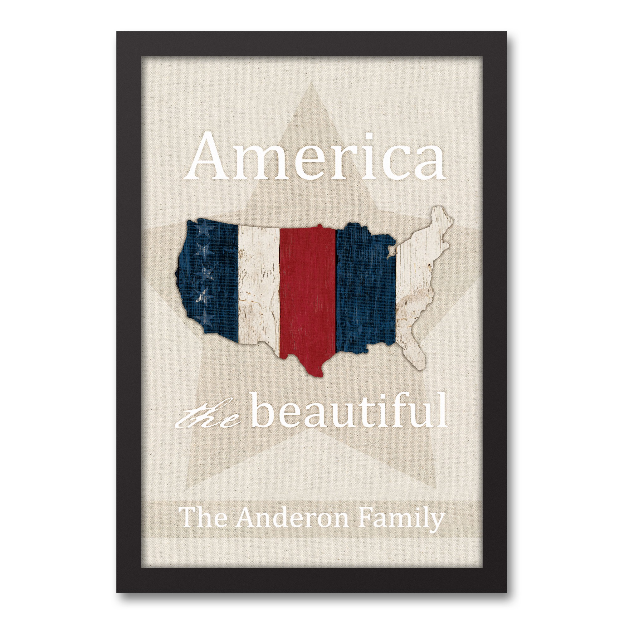 America the Beautiful Personalized 12x18 Black Framed Canvas