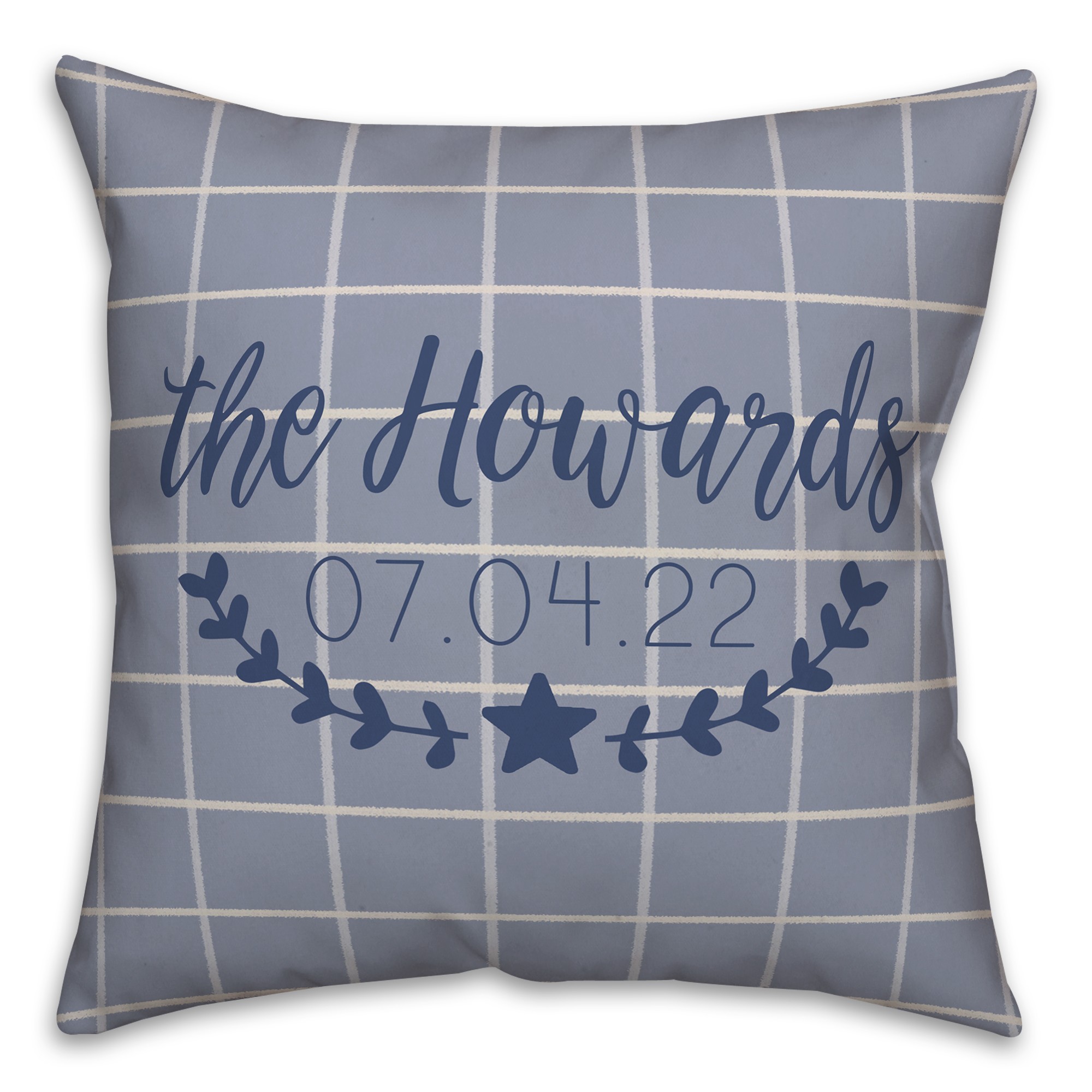 Blue Patriotic Check Personalized 18x18 Spun Poly Pillow